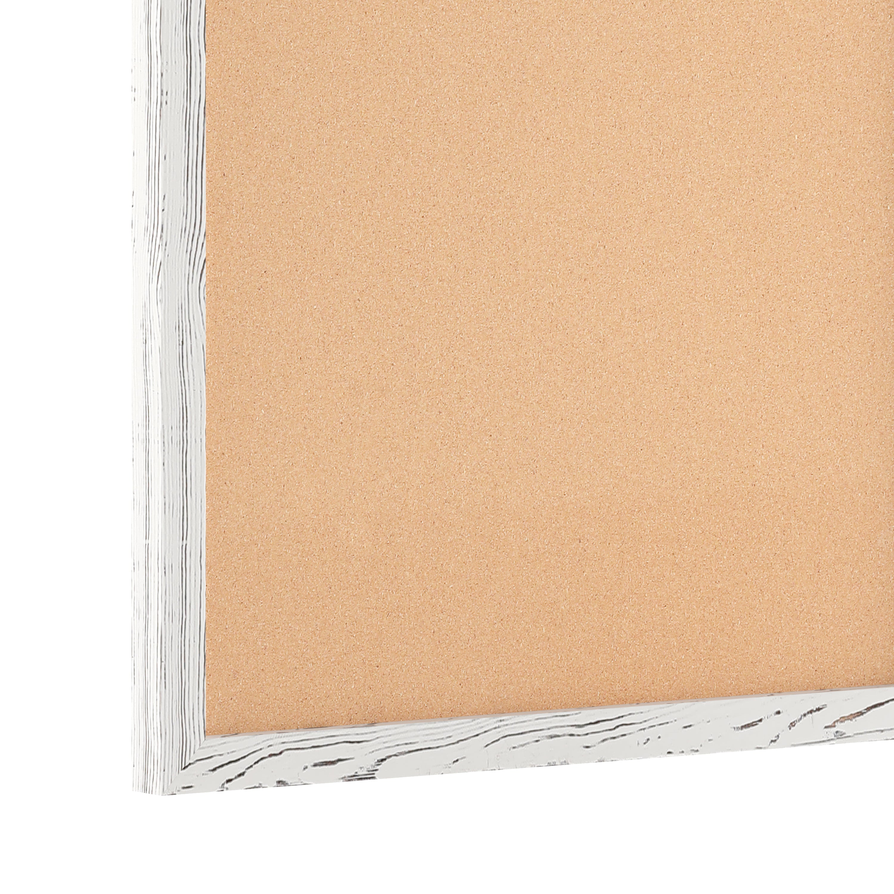 Camden Rustic 20" x 30" Wall Mount Cork Board with Wooden Push Pins for Home, School, or Business in Whitewashed