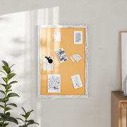 Camden Rustic 20" x 30" Wall Mount Cork Board with Wooden Push Pins for Home, School, or Business in Whitewashed