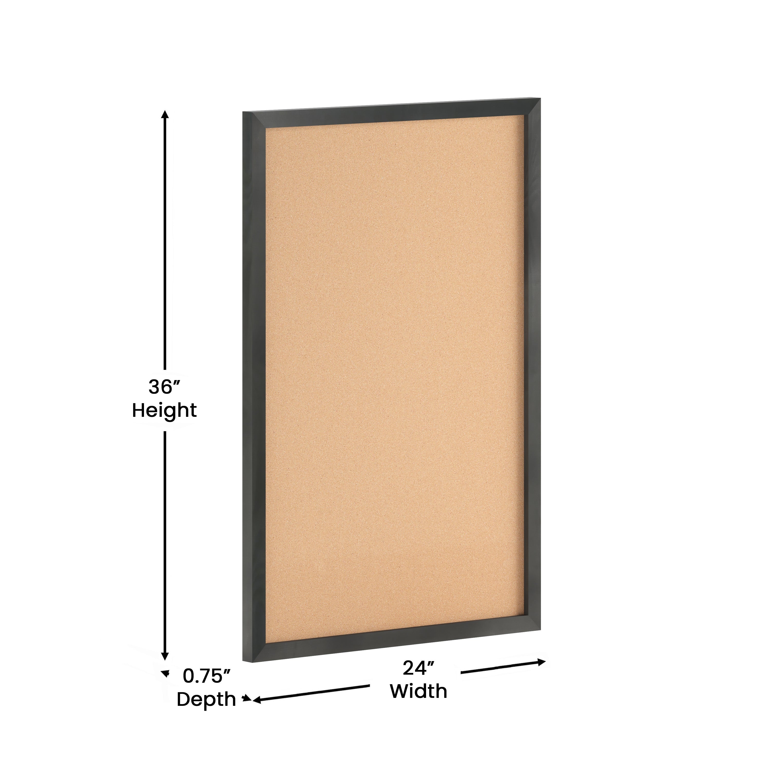 Camden Rustic 24" x 36" Wall Mount Cork Board with Wooden Push Pins for Home, School, or Business in Black