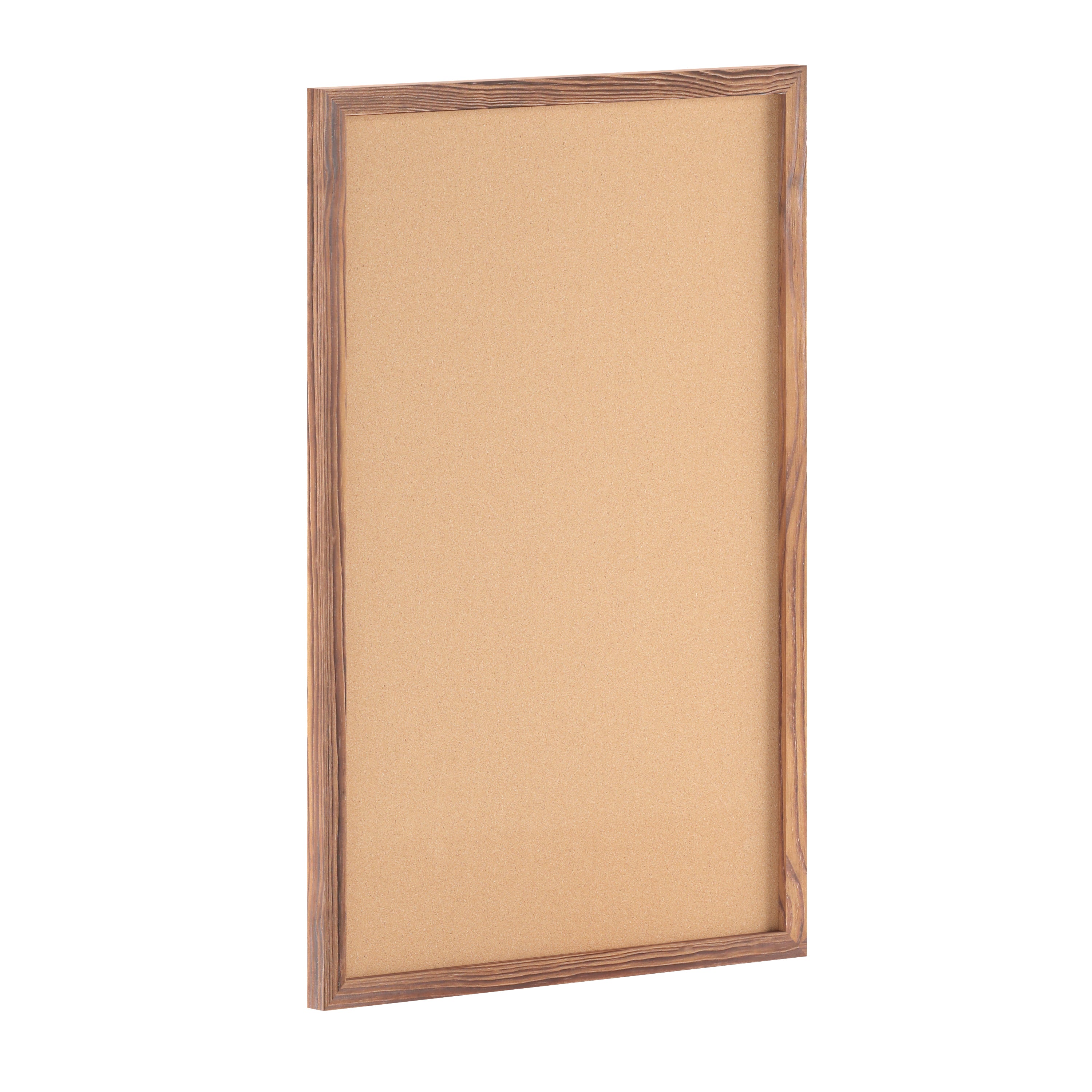 Camden Rustic 24" x 36" Wall Mount Cork Board with Wooden Push Pins for Home, School, or Business in Torched Brown