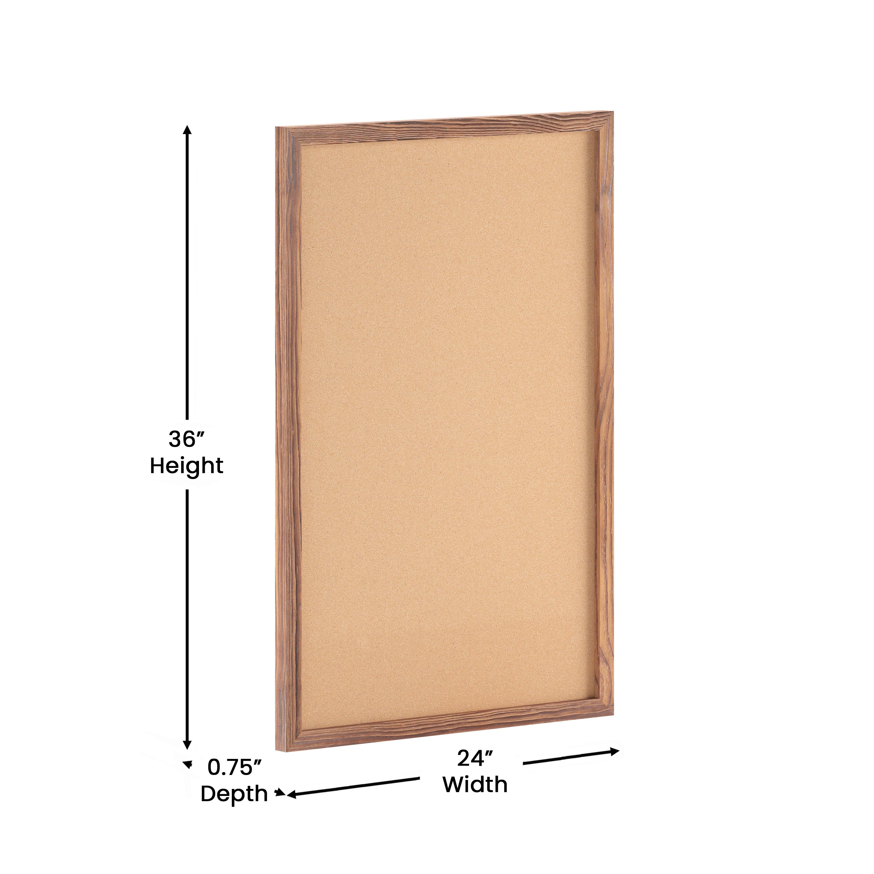 Camden Rustic 24" x 36" Wall Mount Cork Board with Wooden Push Pins for Home, School, or Business in Torched Brown