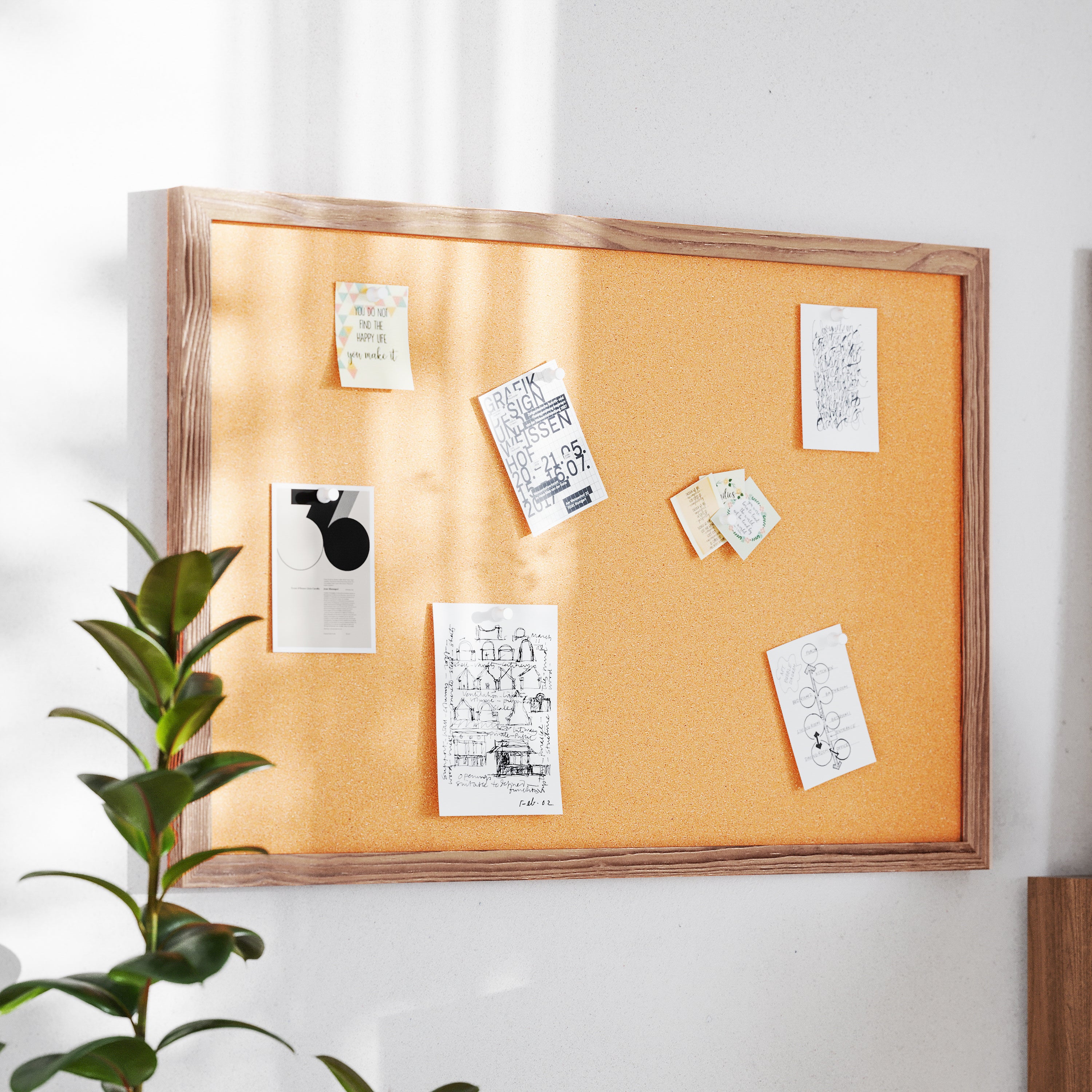 Camden Rustic 24" x 36" Wall Mount Cork Board with Wooden Push Pins for Home, School, or Business in Torched Brown
