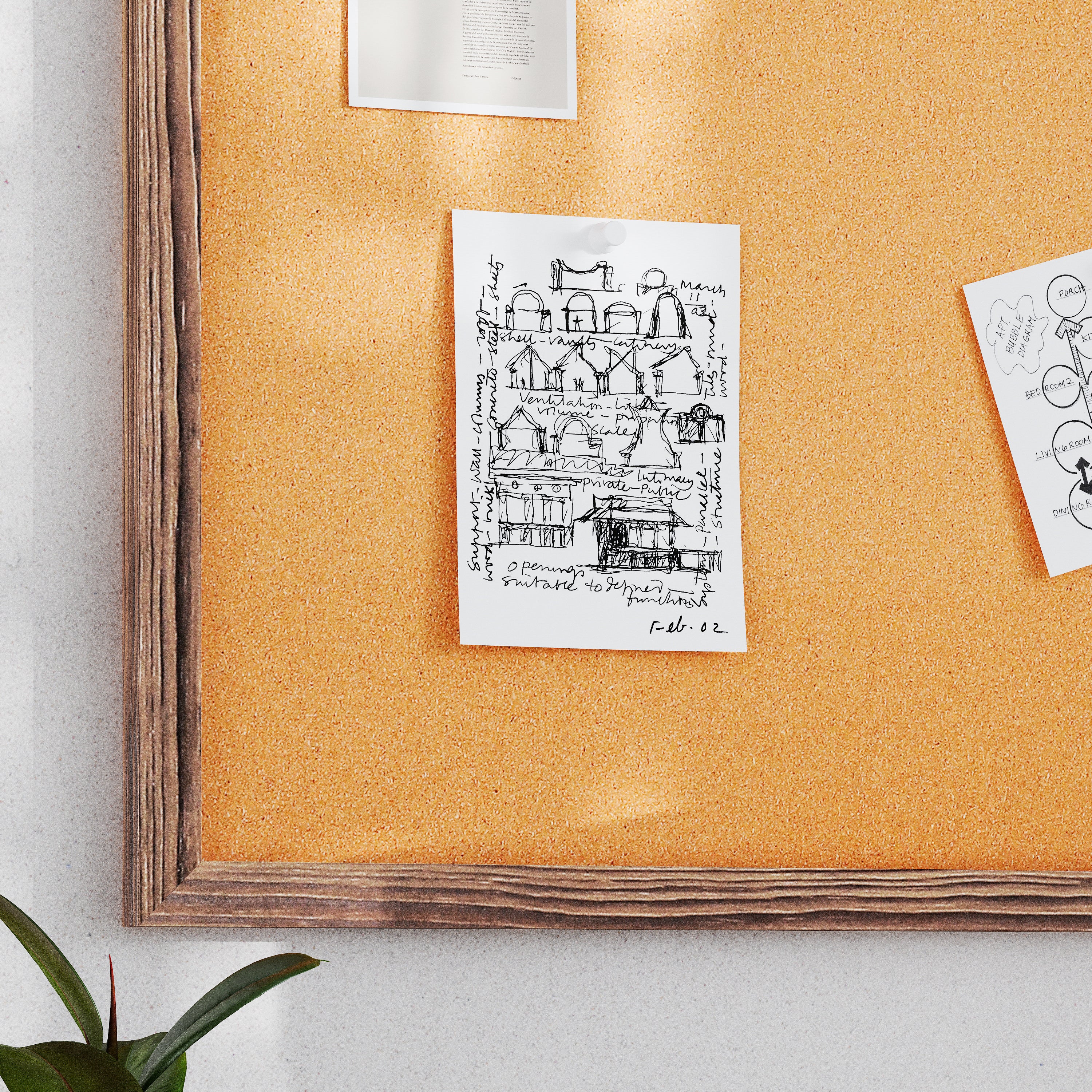 Camden Rustic 24" x 36" Wall Mount Cork Board with Wooden Push Pins for Home, School, or Business in Torched Brown