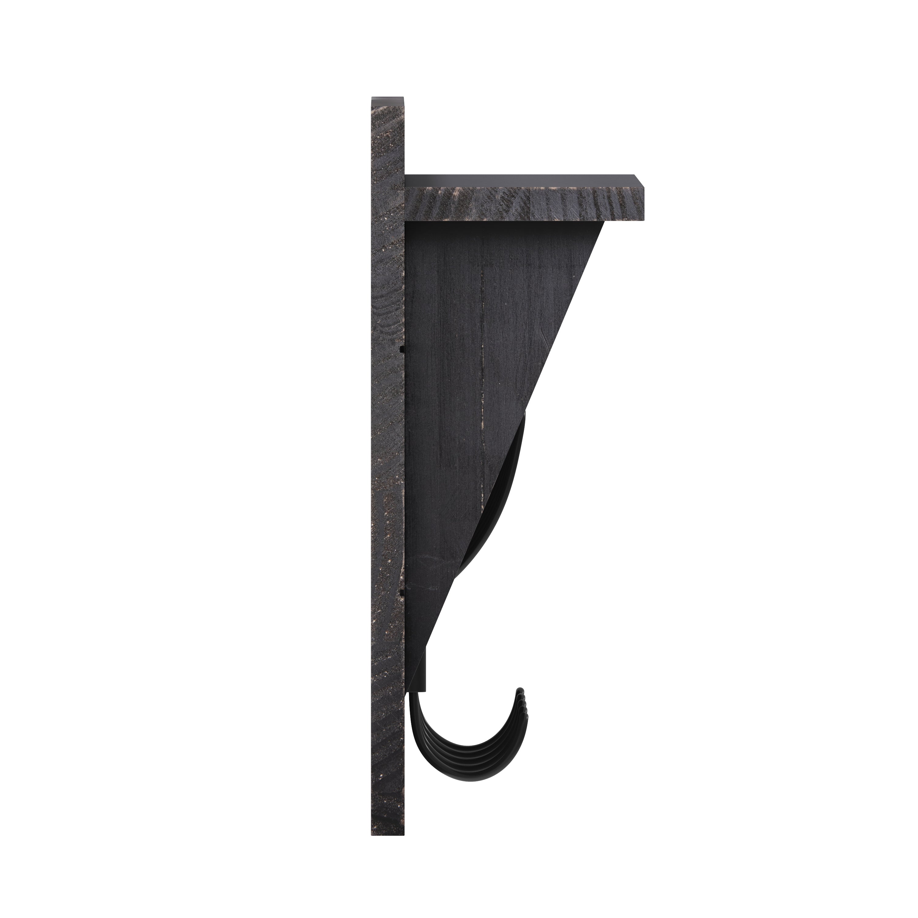 Daly Wall Mounted 24 Inch Solid Pine Wood Storage Rack with Upper Shelf and 5 Hooks For Entryway, Kitchen, Bathroom, Black Wash