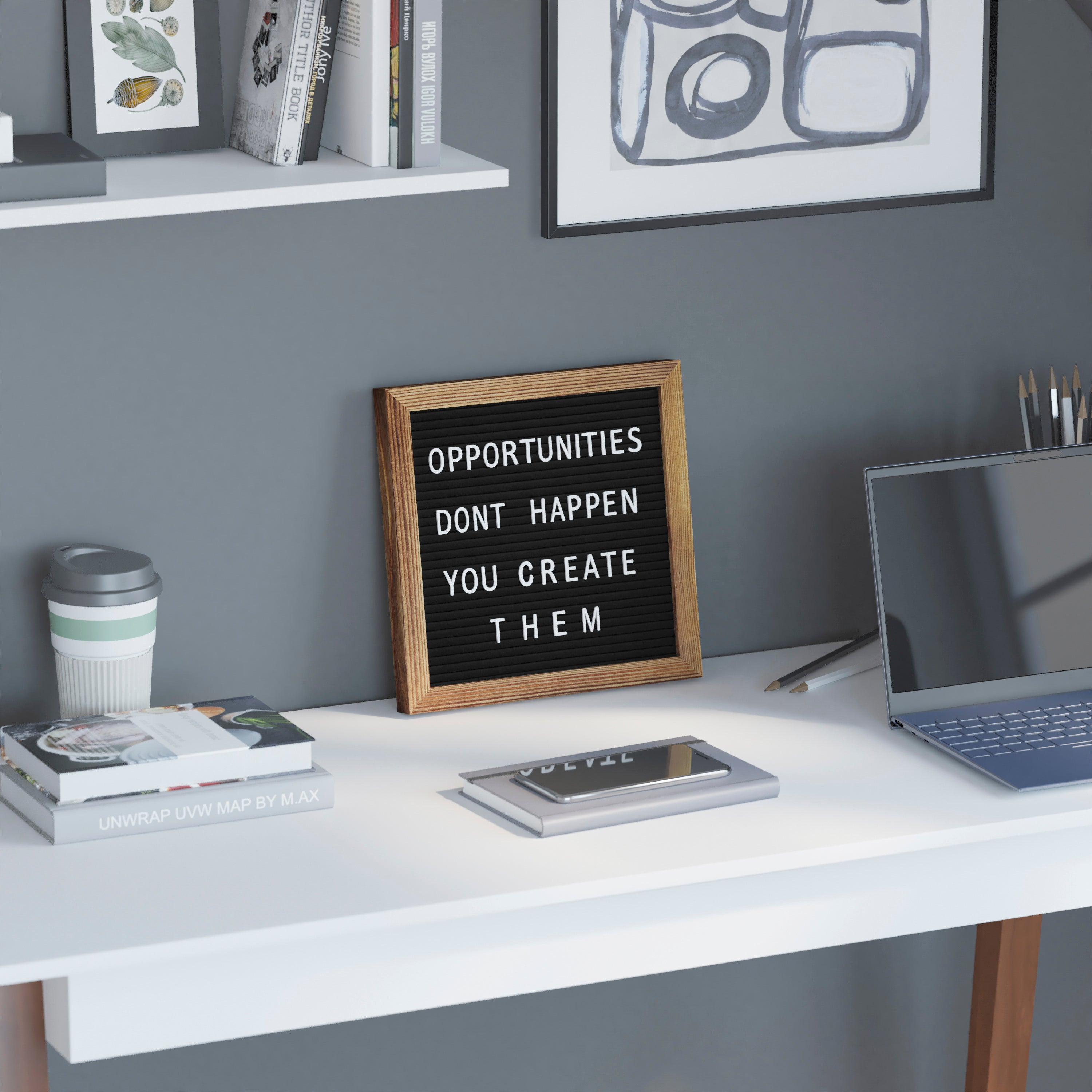 Gracie 10x10 Felt Letter Board with Wooden Frame, 389 PP Letters Including Numbers, Symbols and Icons, Canvas Carrying Case, Torched Wood/Black Felt