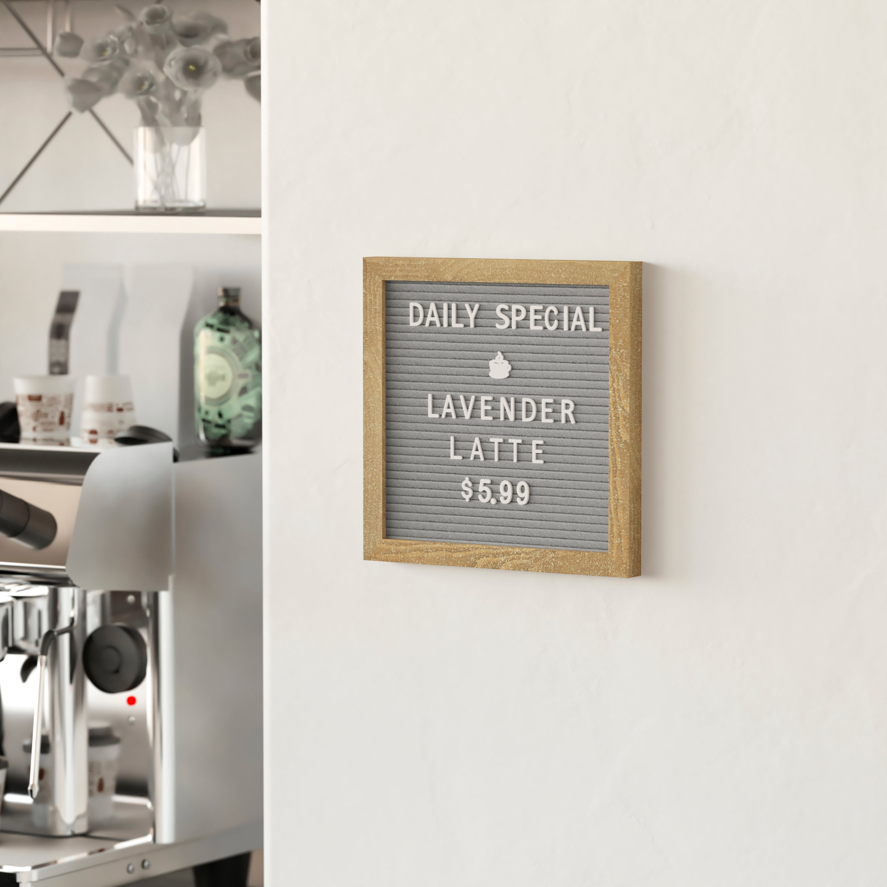 Gracie 10x10 Felt Letter Board with Wooden Frame, 389 PP Letters Including Numbers, Symbols and Icons, Canvas Carrying Case, Weathered Wood/Gray Felt
