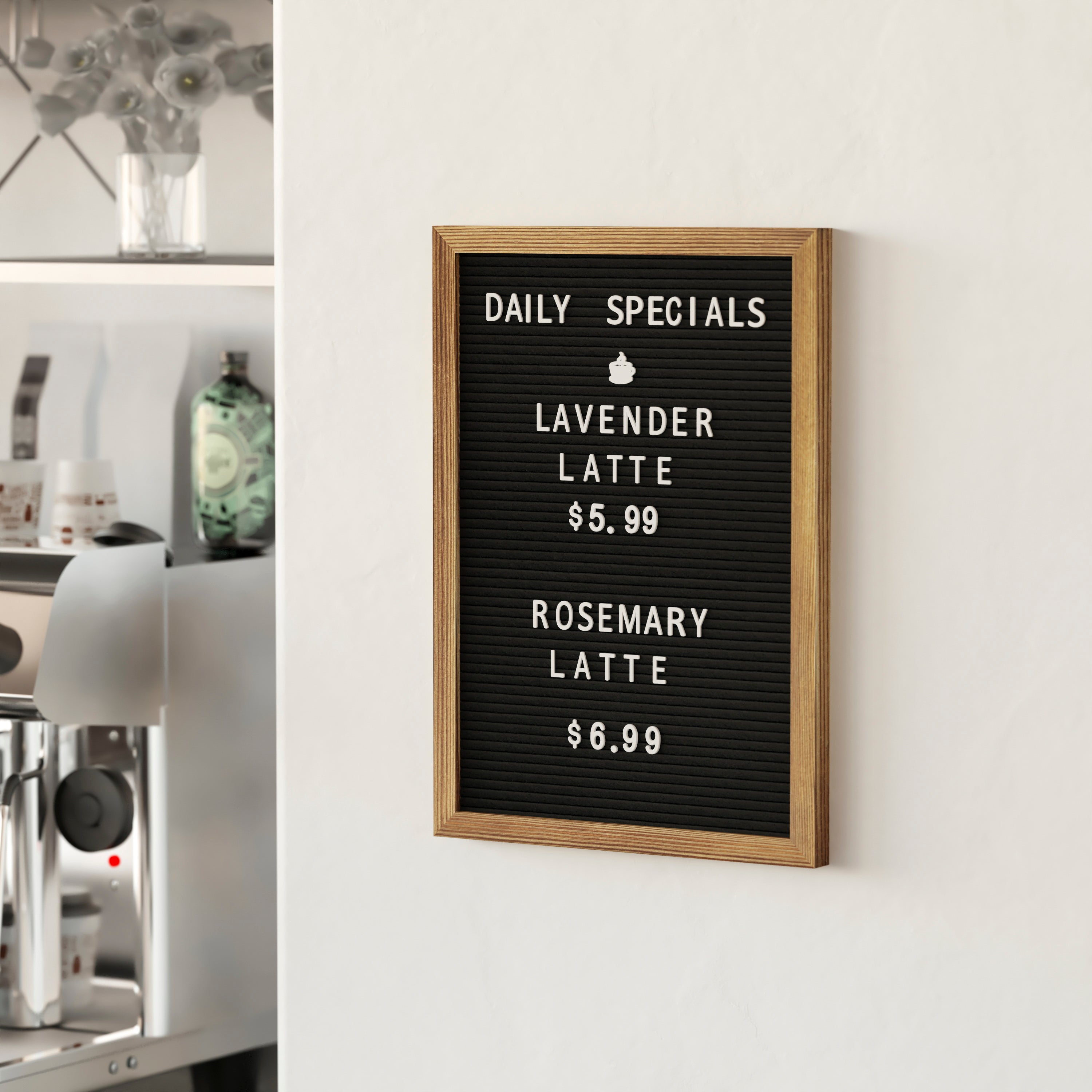 Gracie 12x17 Felt Letter Board with Wooden Frame, 389 PP Letters Including Numbers, Symbols and Icons, Canvas Carrying Case, Torched Wood/Black Felt