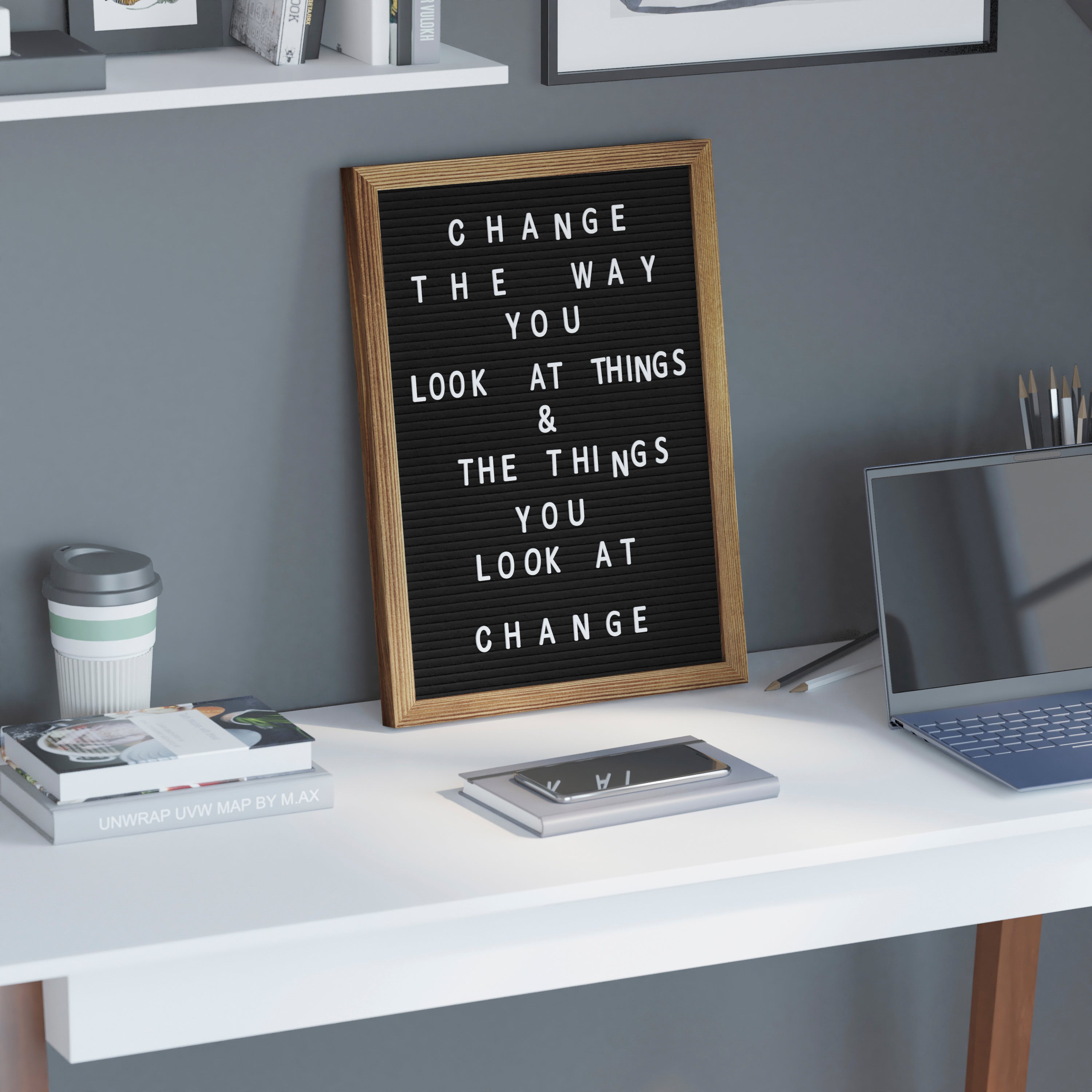 Gracie 12x17 Felt Letter Board with Wooden Frame, 389 PP Letters Including Numbers, Symbols and Icons, Canvas Carrying Case, Torched Wood/Black Felt