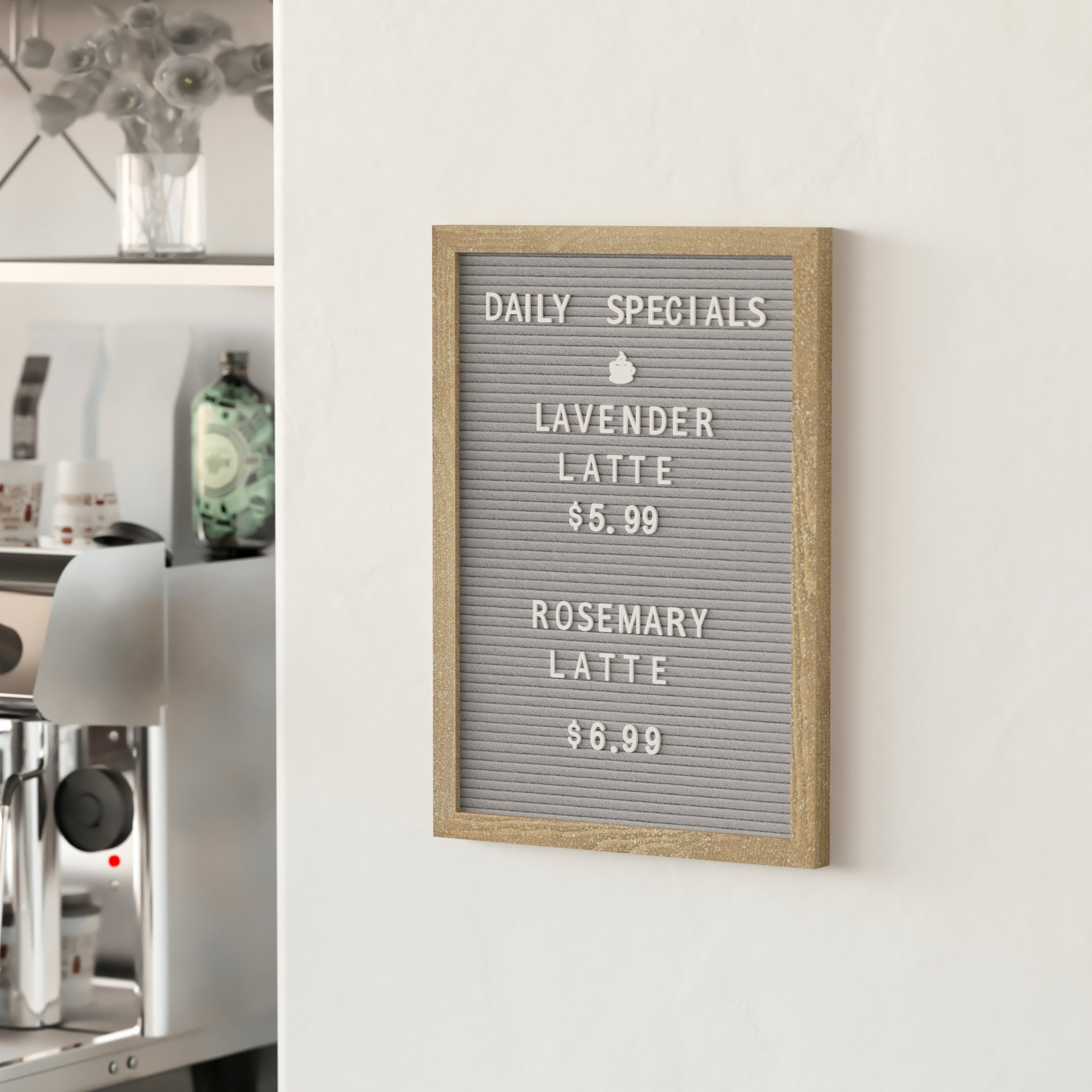 Gracie 12x17 Felt Letter Board with Wooden Frame, 389 PP Letters Including Numbers, Symbols and Icons, Canvas Carrying Case, Weathered Wood/Gray Felt