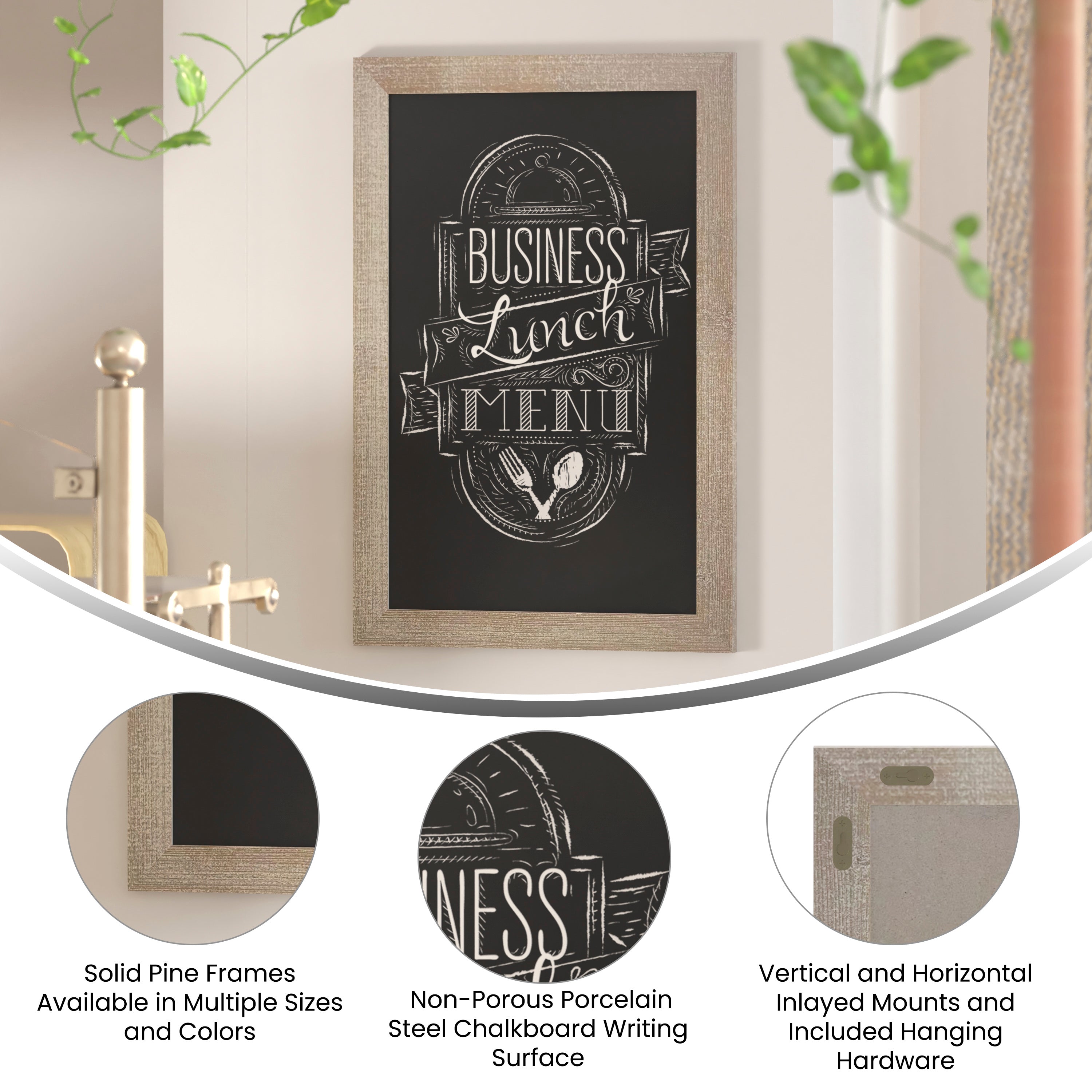 Canterbury 20" x 30" Weathered Wall Mount Magnetic Chalkboard Sign with Eraser, Hanging Wall Chalkboard Memo Board for Home, School, or Business