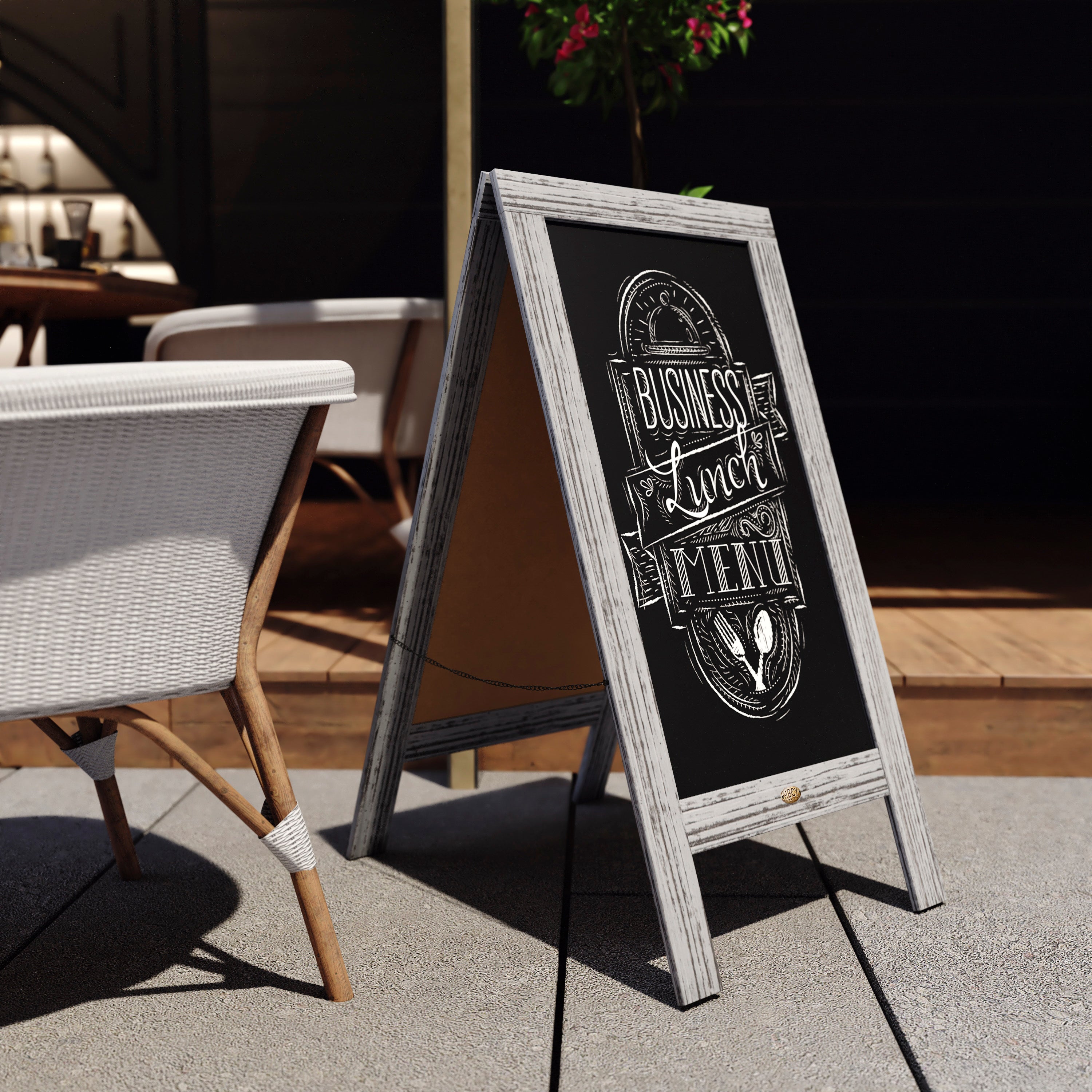 Canterbury 40" x 20" Vintage Wooden A-Frame Magnetic Indoor/Outdoor Chalkboard Sign, Freestanding Double Sided Extra Large Message Board, Graywash