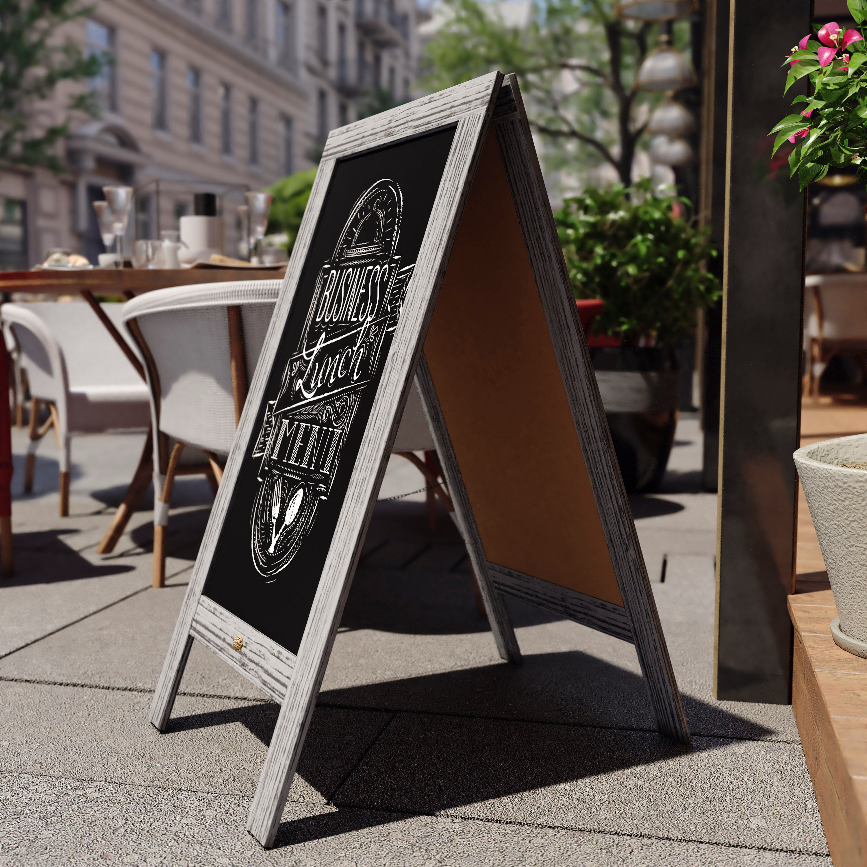 Canterbury 40" x 20" Vintage Wooden A-Frame Magnetic Indoor/Outdoor Chalkboard Sign, Freestanding Double Sided Extra Large Message Board, Graywash