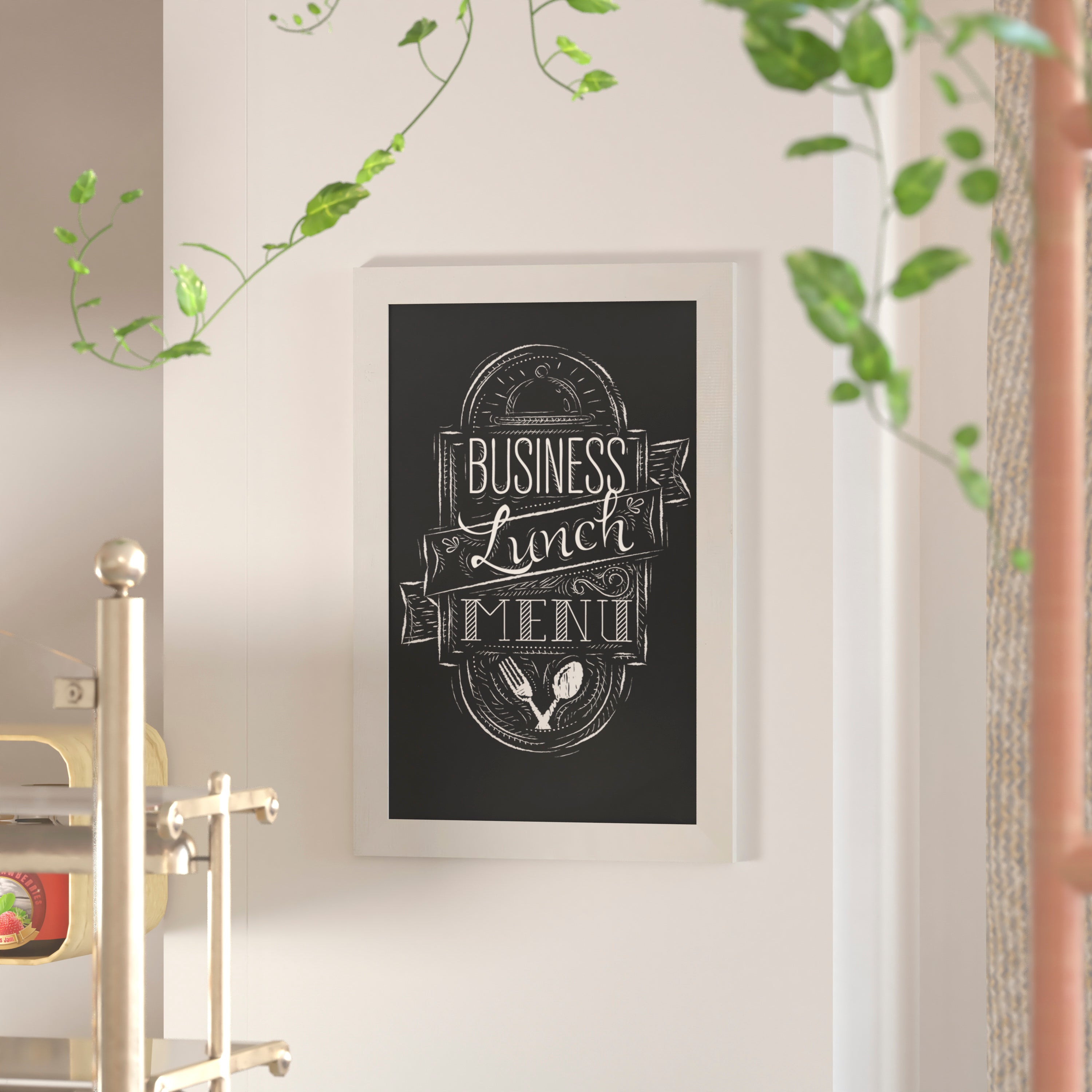 Canterbury 20" x 30" White Wall Mount Magnetic Chalkboard Sign with Eraser, Hanging Wall Chalkboard Memo Board for Home, School, or Business