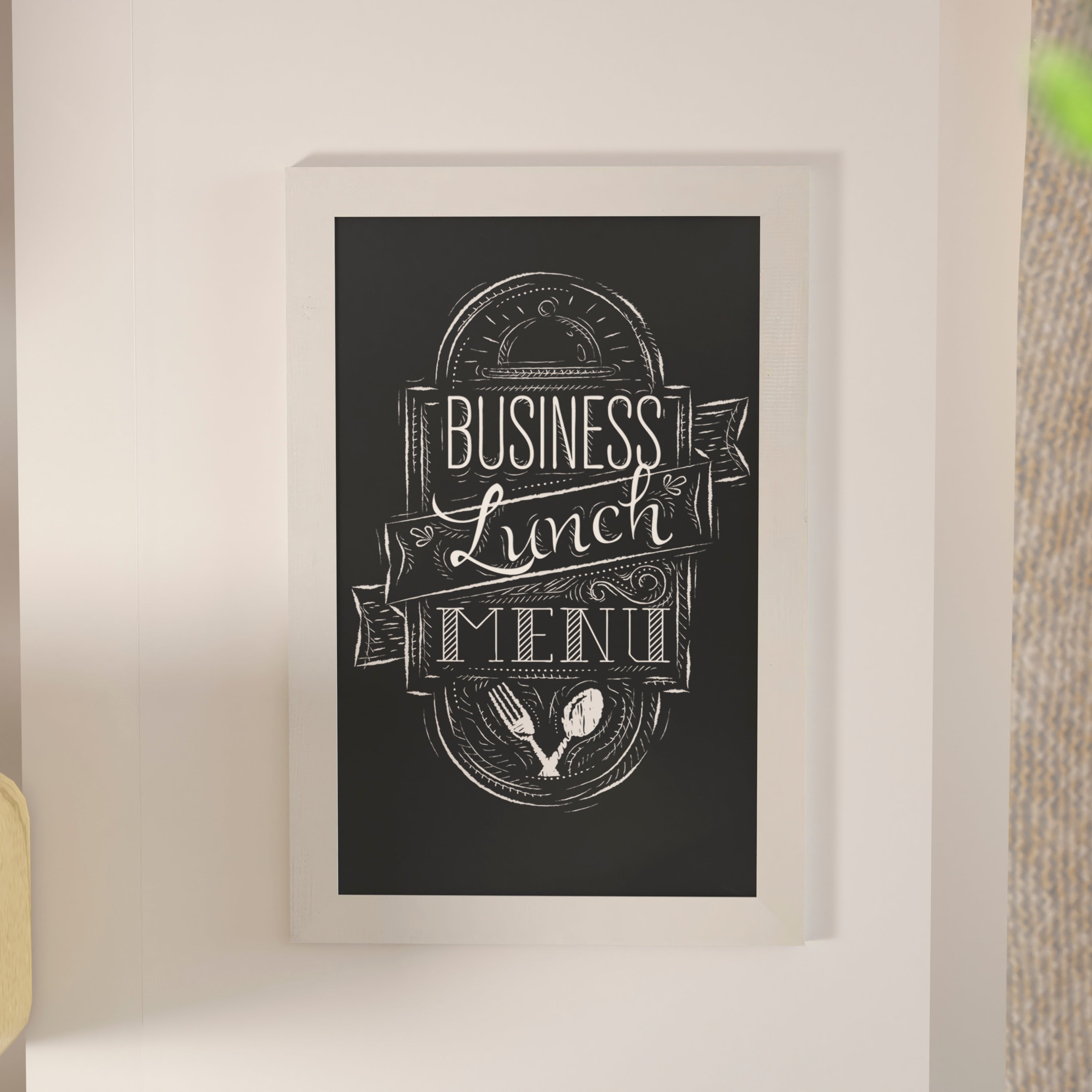 Canterbury 20" x 30" White Wall Mount Magnetic Chalkboard Sign with Eraser, Hanging Wall Chalkboard Memo Board for Home, School, or Business