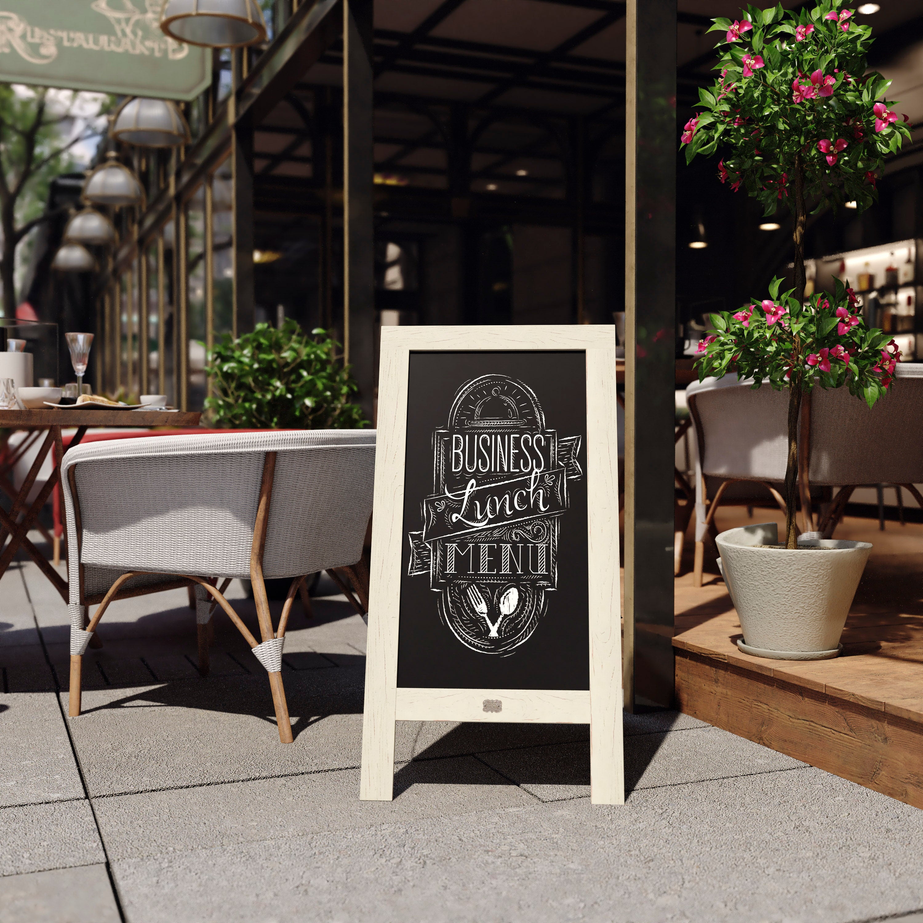 Canterbury 40" x 20" Vintage Wooden A-Frame Magnetic Indoor/Outdoor Chalkboard Sign, Freestanding Double Sided Extra Large Message Board, White