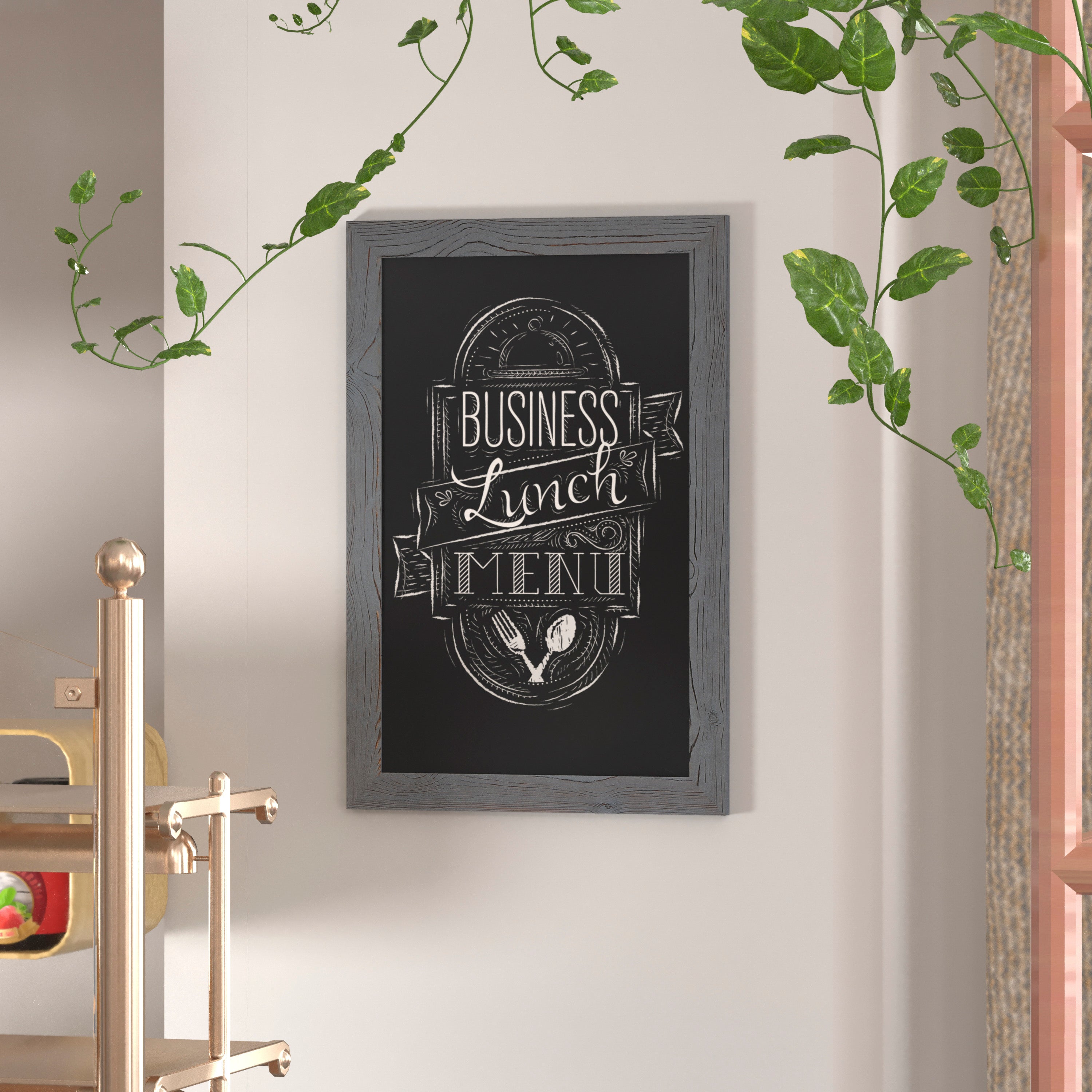Canterbury 20" x 30" Rustic Gray Wall Mount Magnetic Chalkboard Sign with Eraser, Hanging Wall Chalkboard Memo Board for Home, School, or Business