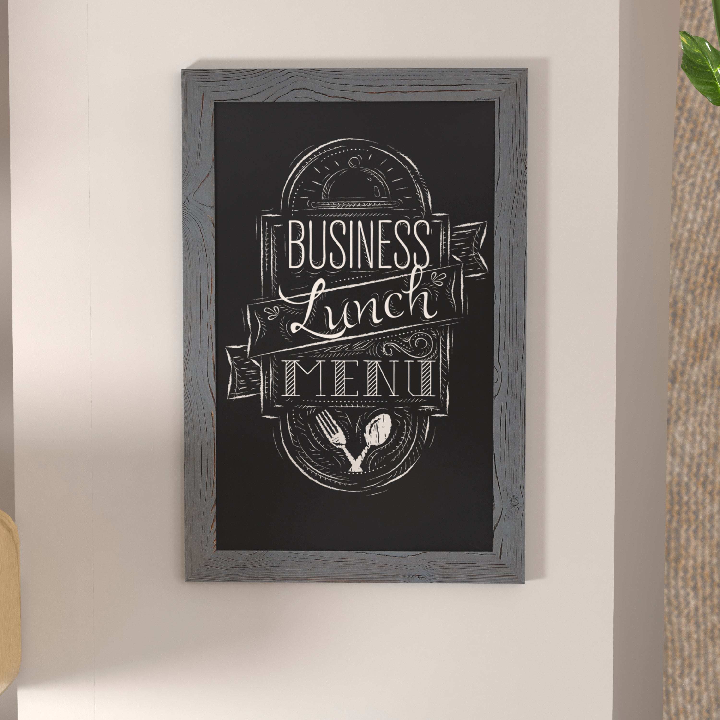 Canterbury 20" x 30" Rustic Gray Wall Mount Magnetic Chalkboard Sign with Eraser, Hanging Wall Chalkboard Memo Board for Home, School, or Business