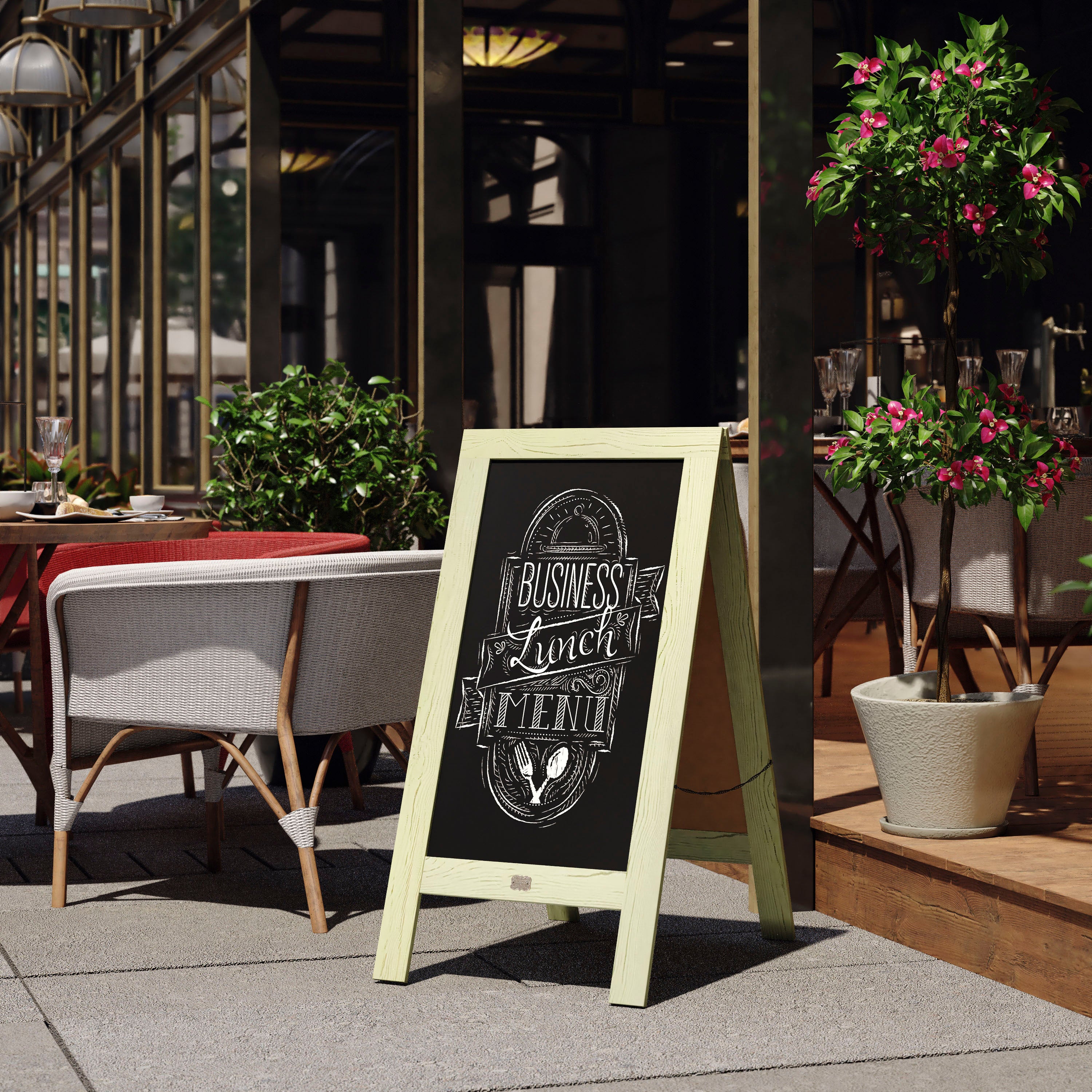 Canterbury 40" x 20" Vintage Wooden A-Frame Magnetic Indoor/Outdoor Chalkboard Sign, Freestanding Double Sided Extra Large Message Board, Green