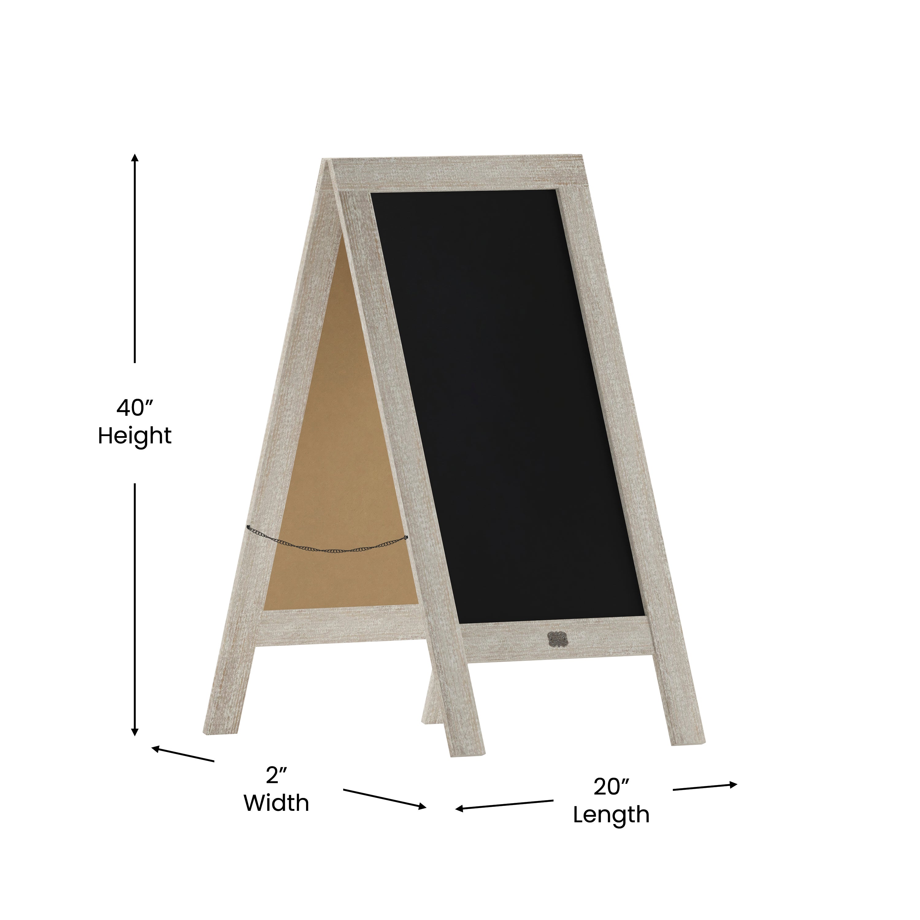 Canterbury 40" x 20" Weathered Wooden Indoor/Outdoor A-Frame Magnetic Chalkboard Sign Set with 8 Chalk Markers, 10 Stencils, and 2 Magnets, and Eraser