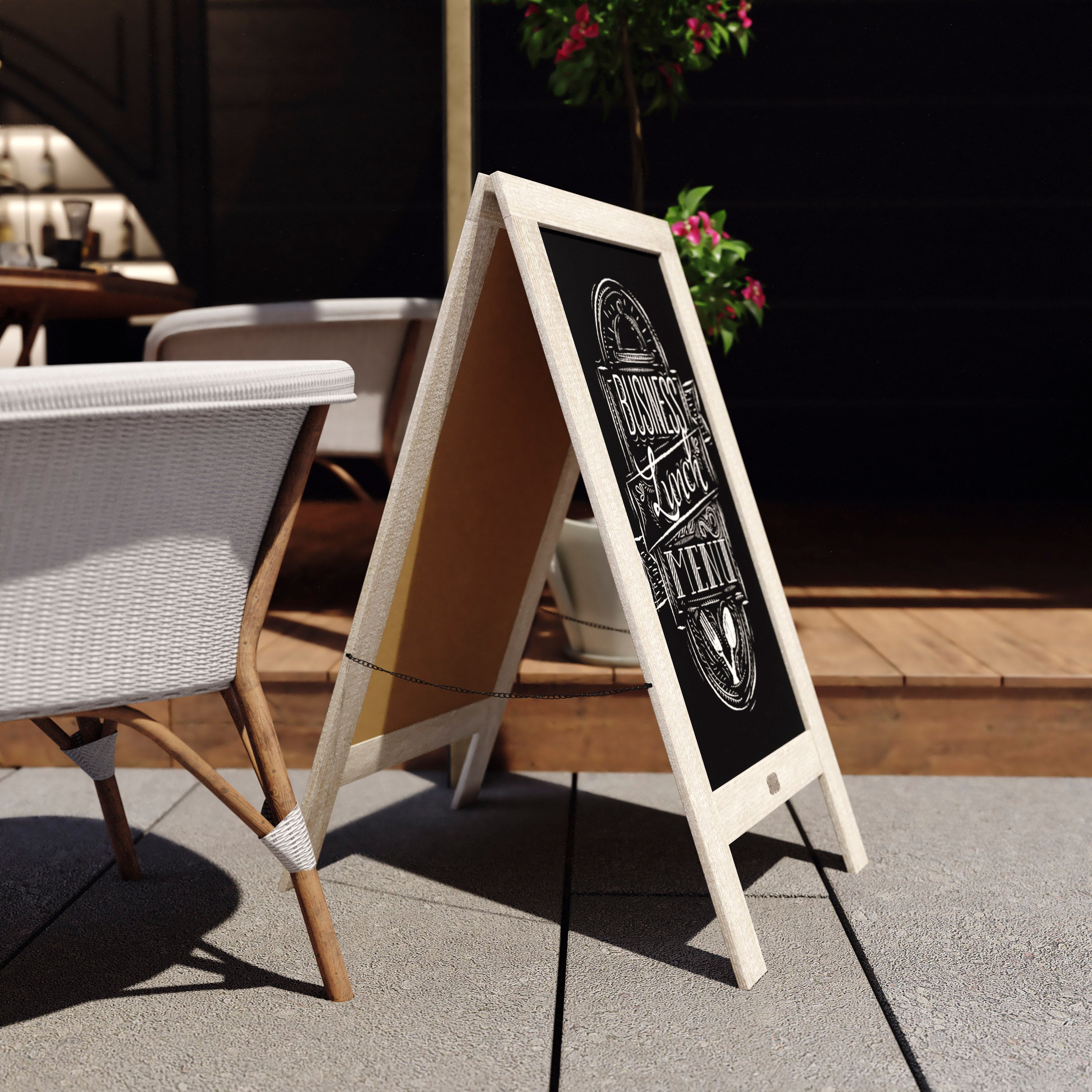 Canterbury 40" x 20" Weathered Wooden Indoor/Outdoor A-Frame Magnetic Chalkboard Sign Set with 8 Chalk Markers, 10 Stencils, and 2 Magnets, and Eraser