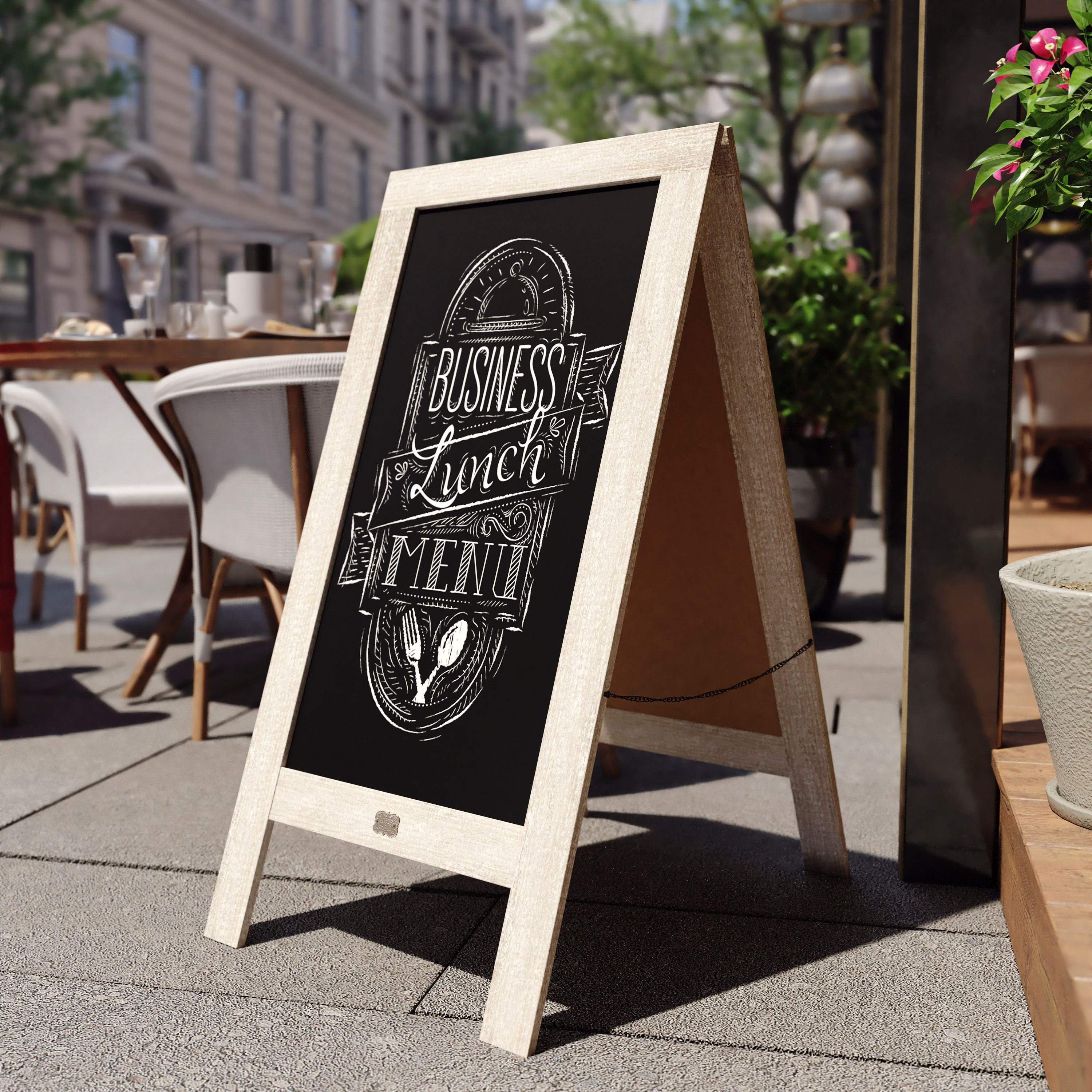 Canterbury 40" x 20" Weathered Wooden Indoor/Outdoor A-Frame Magnetic Chalkboard Sign Set with 8 Chalk Markers, 10 Stencils, and 2 Magnets, and Eraser
