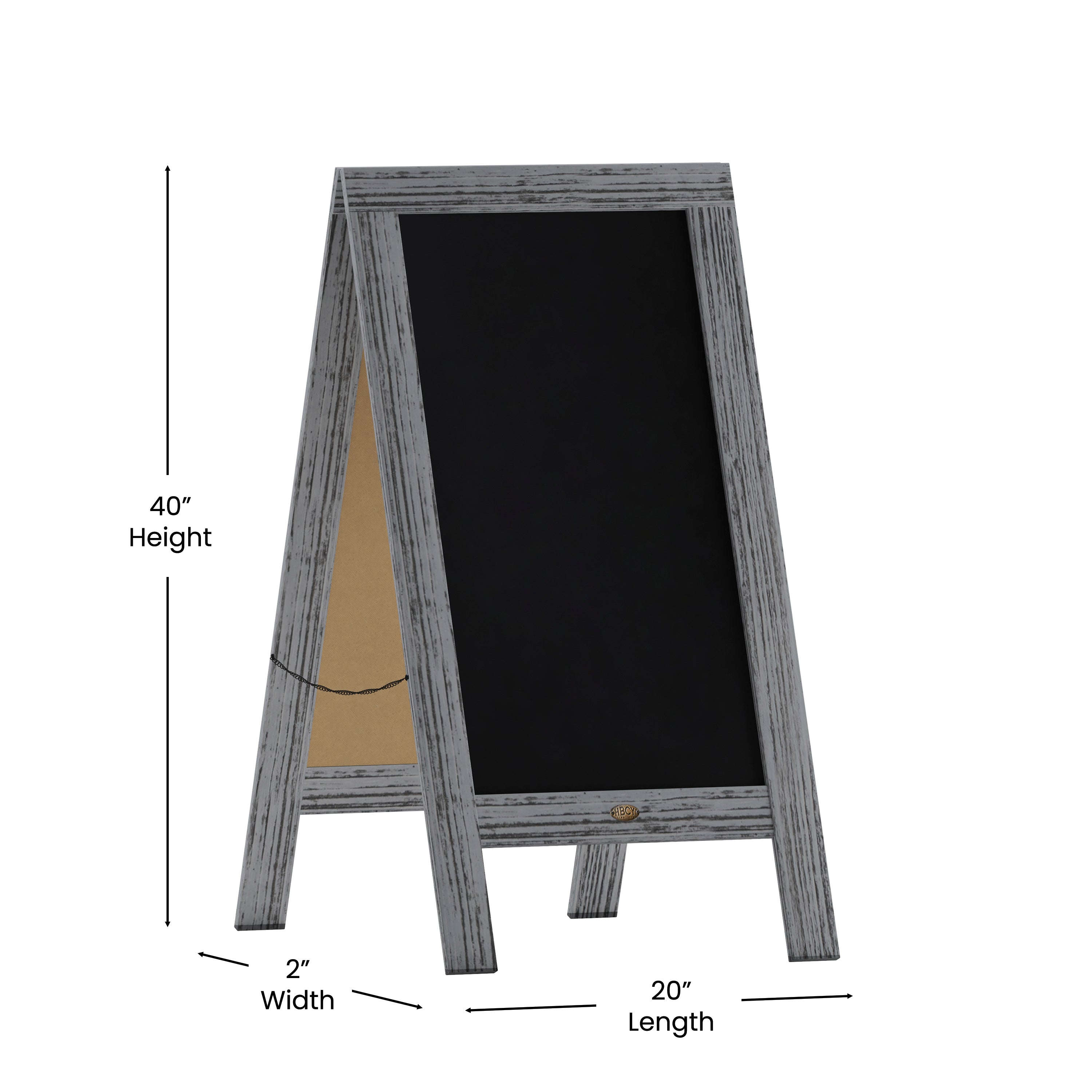 Canterbury 40" x 20" Graywashed Wooden Indoor/Outdoor A-Frame Magnetic Chalkboard Sign Set with 8 Chalk Markers, 10 Stencils, 2 Magnets, and Eraser