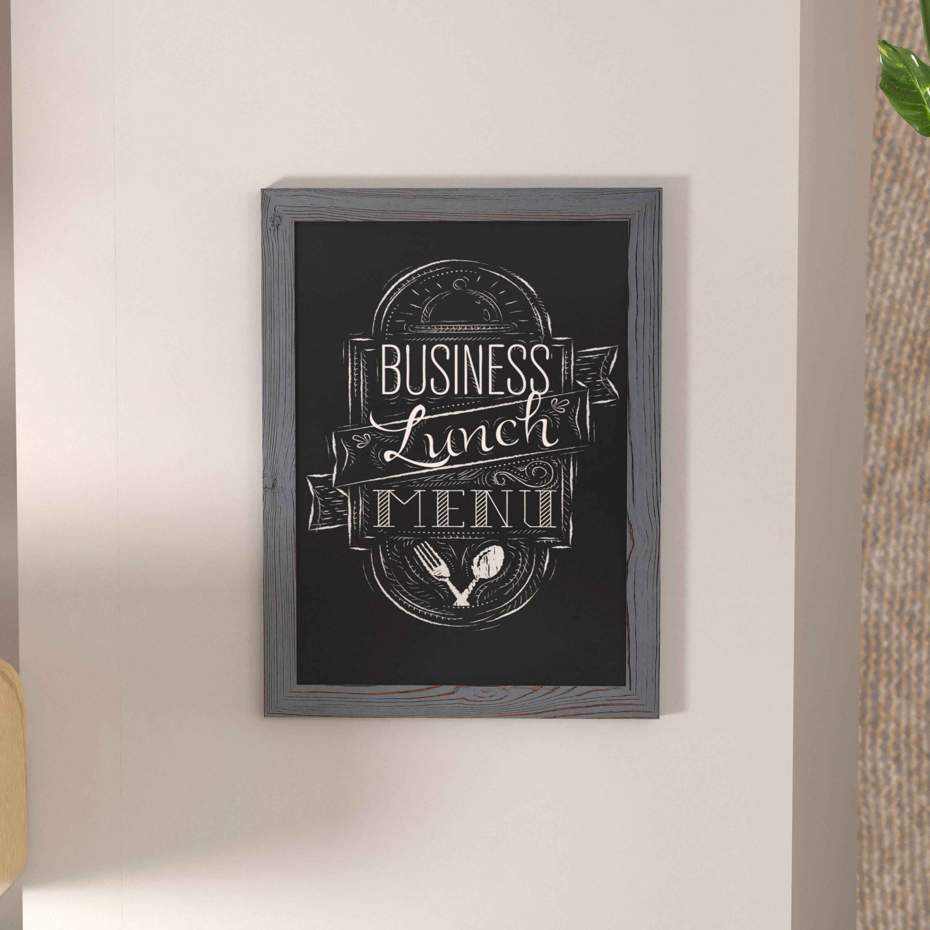 Canterbury 18" x 24" Rustic Gray Wall Mount Magnetic Chalkboard Sign with Eraser, Hanging Wall Chalkboard Memo Board for Home, School, or Business