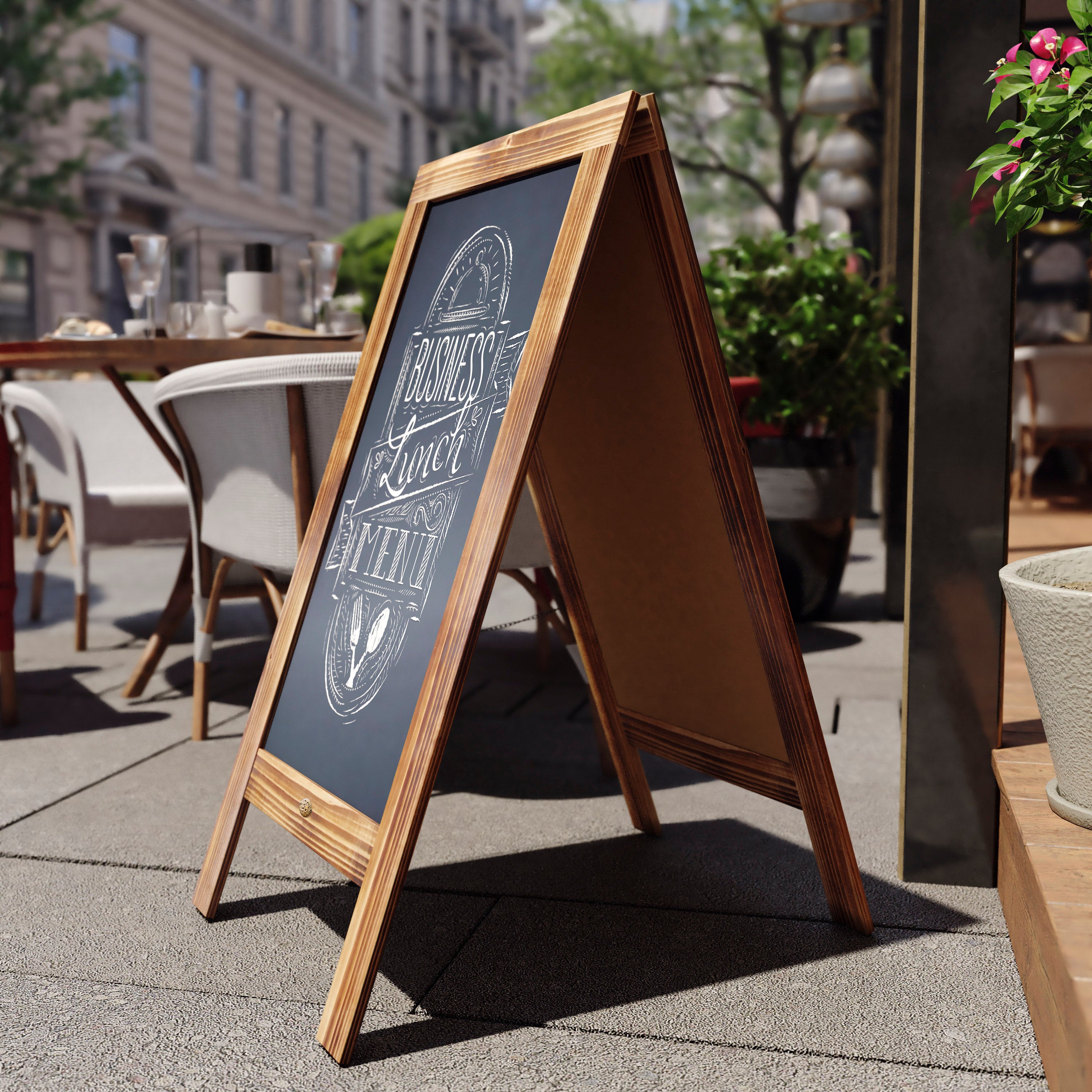 Canterbury 40" x 20" Vintage Wooden A-Frame Magnetic Indoor/Outdoor Chalkboard Sign, Freestanding Double Sided Extra Large Message Board, Rustic Brown