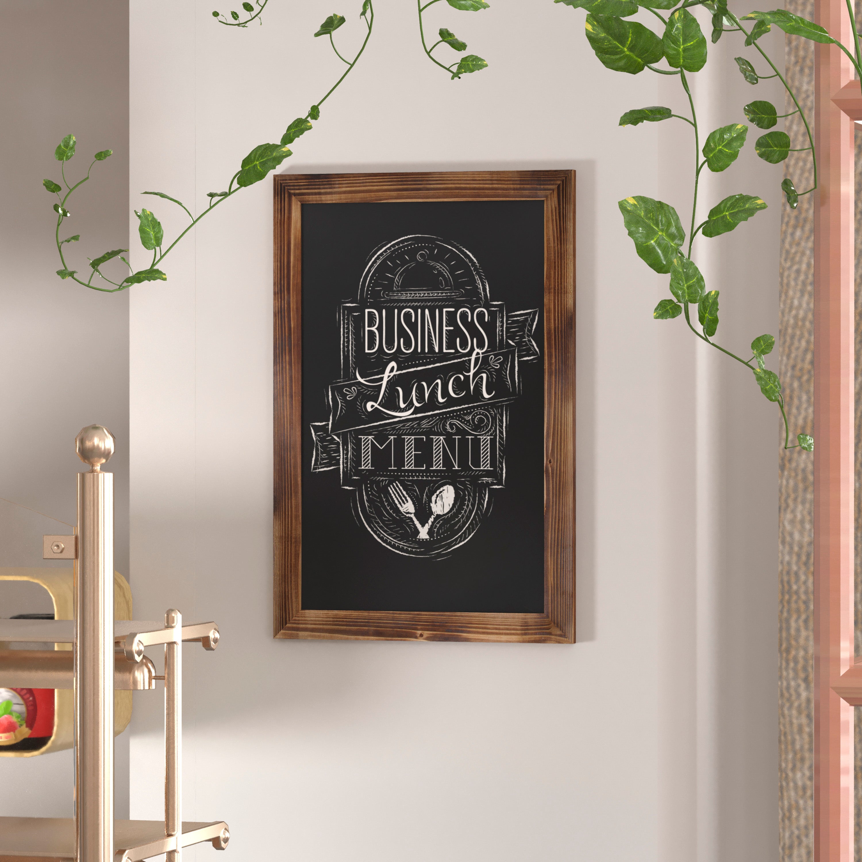 Canterbury 20" x 30" Torched Wood Wall Mount Magnetic Chalkboard Sign with Eraser, Hanging Wall Chalkboard Memo Board for Home, School, or Business