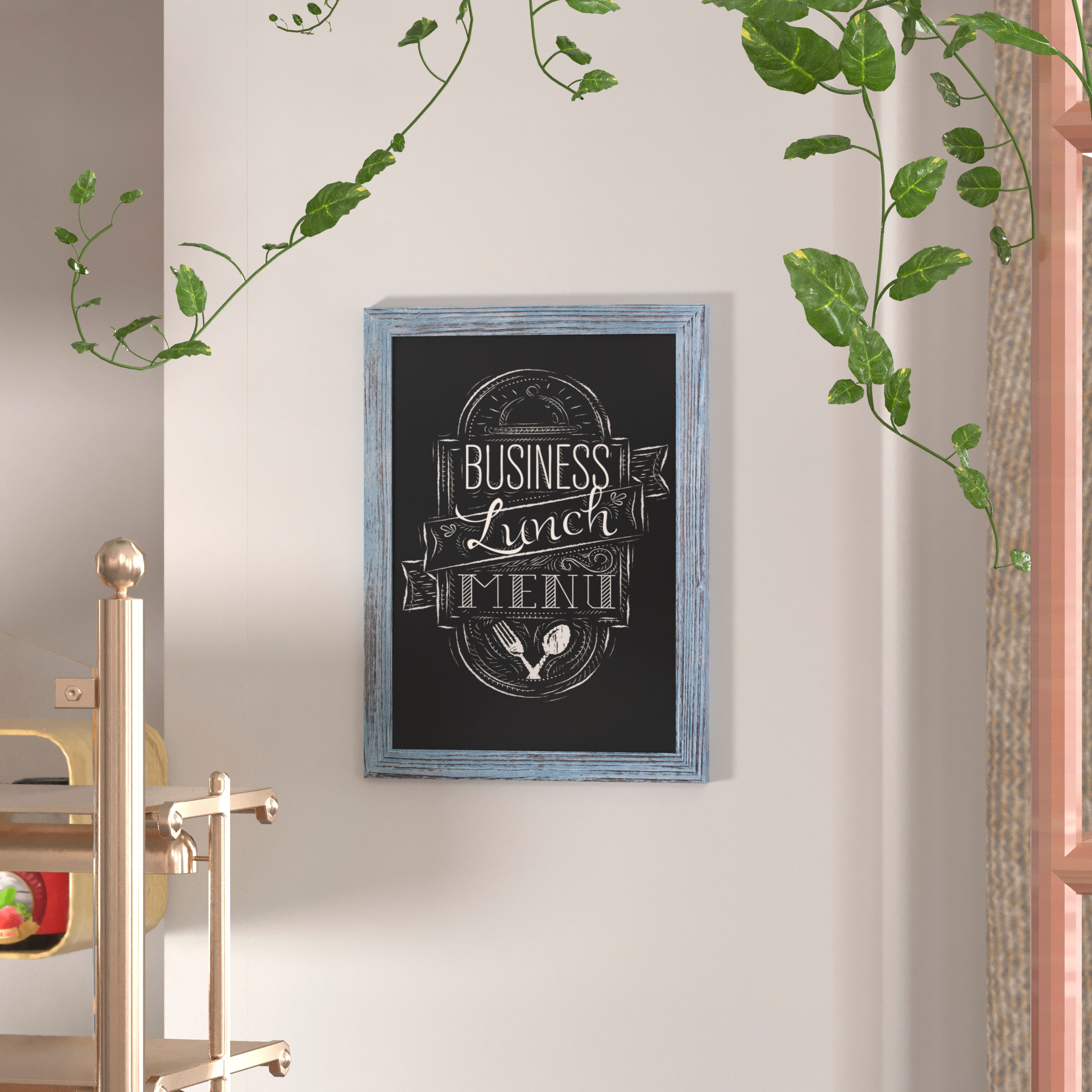 Canterbury 18" x 24" Rustic Blue Wall Mount Magnetic Chalkboard Sign with Eraser, Hanging Wall Chalkboard Memo Board for Home, School, or Business