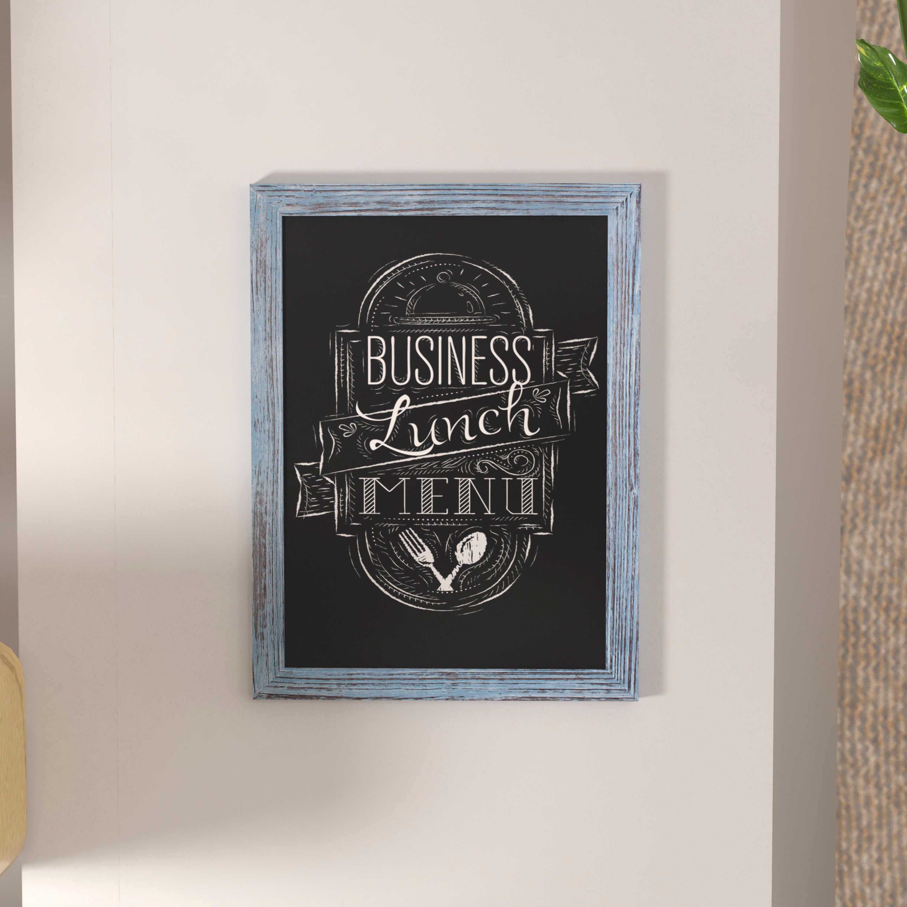 Canterbury 18" x 24" Rustic Blue Wall Mount Magnetic Chalkboard Sign with Eraser, Hanging Wall Chalkboard Memo Board for Home, School, or Business