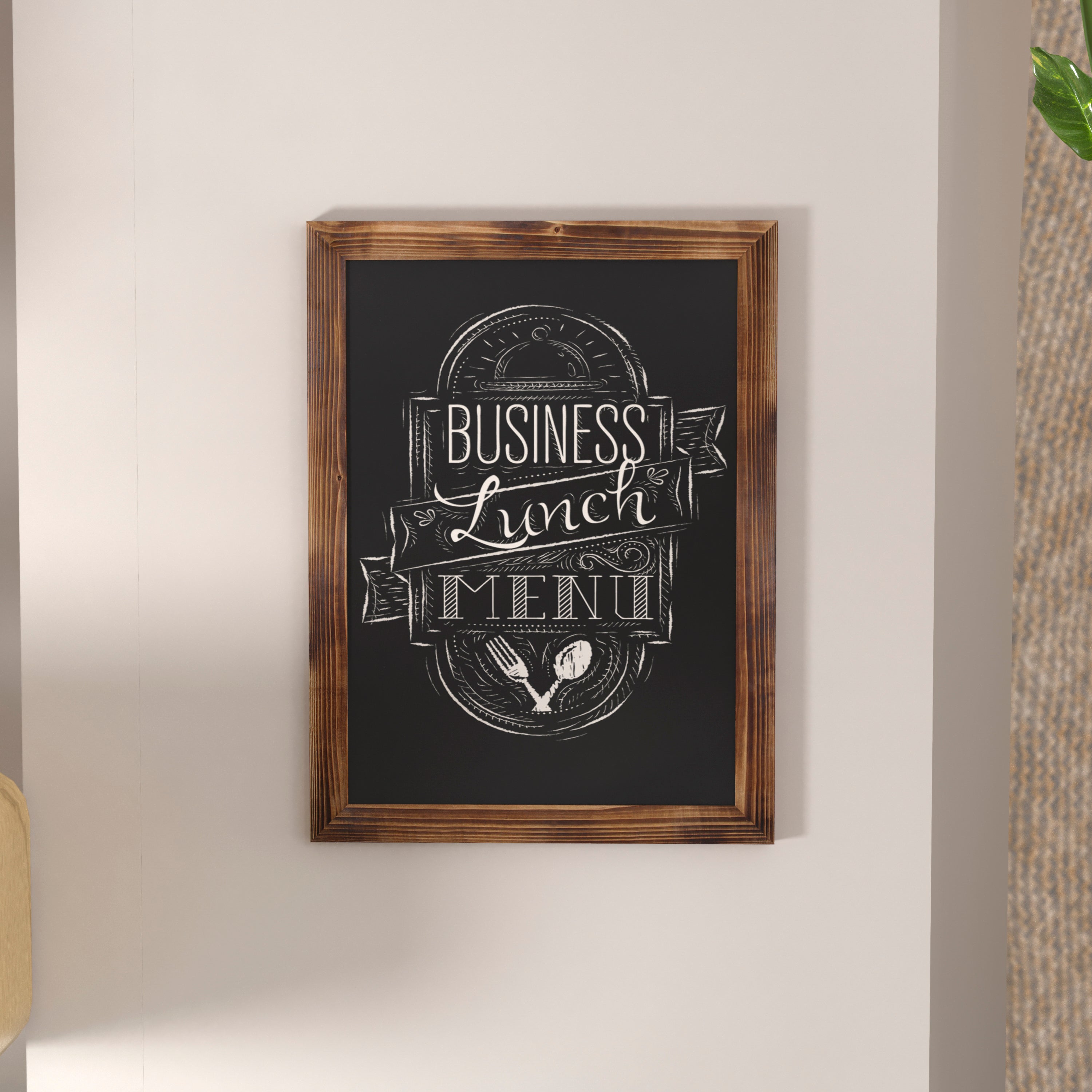 Canterbury 18" x 24" Torched Wood Wall Mount Magnetic Chalkboard Sign with Eraser, Hanging Wall Chalkboard Memo Board for Home, School, or Business