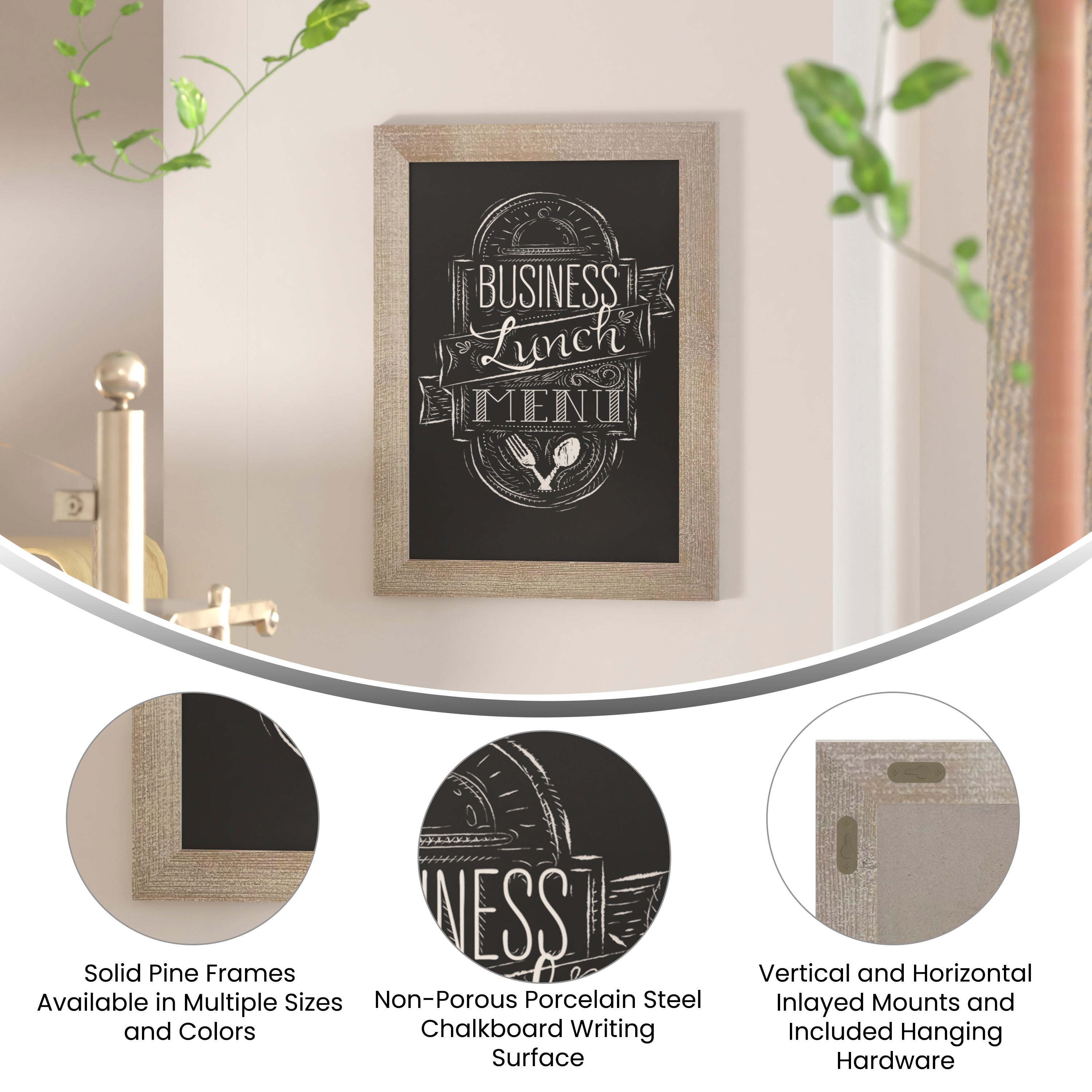 Canterbury 18" x 24" Weathered Wall Mount Magnetic Chalkboard Sign with Eraser, Hanging Wall Chalkboard Memo Board for Home, School, or Business