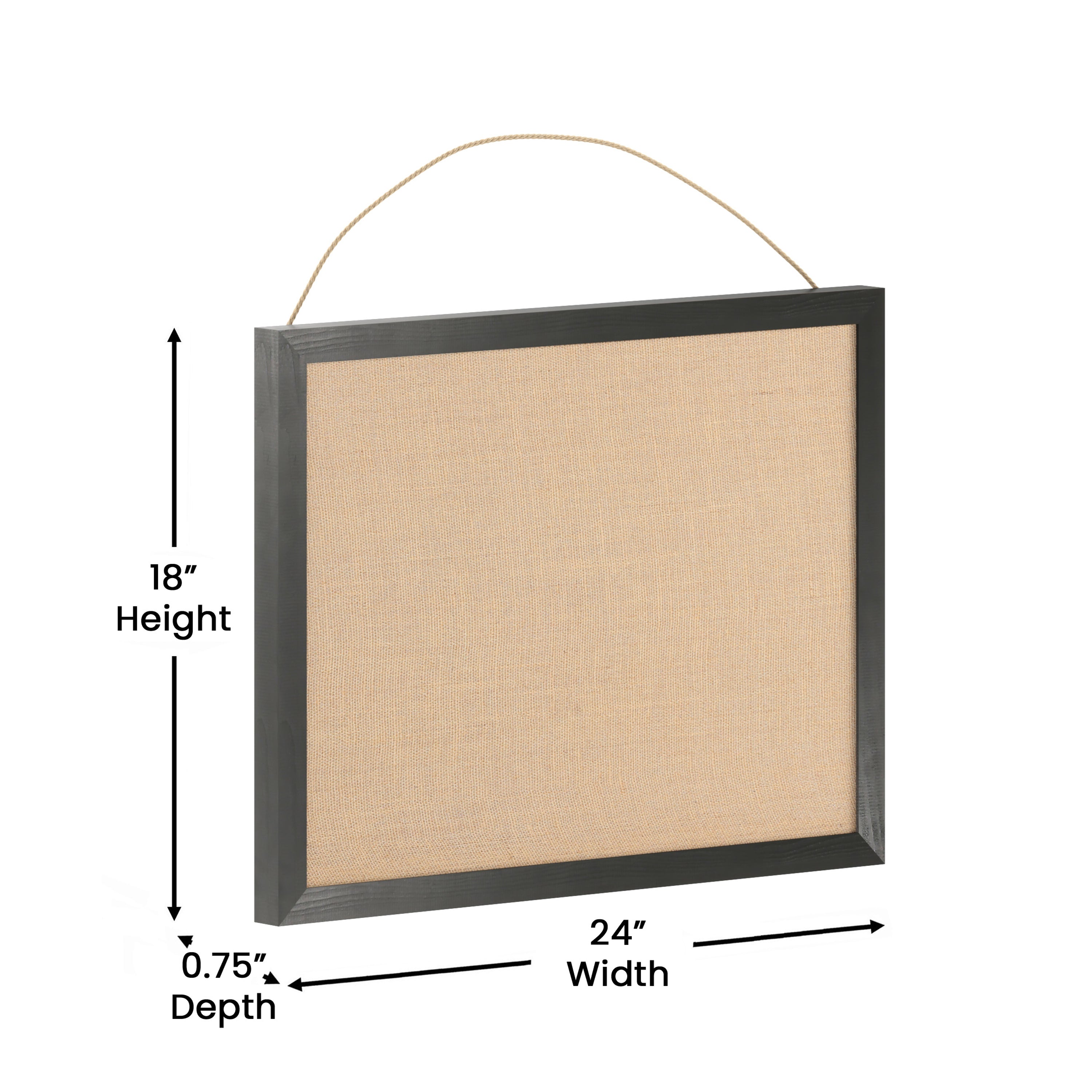 Juno Rustic Wall Mount Linen Board with Wood Push Pins, for Home, School or Business, 18x24, Black