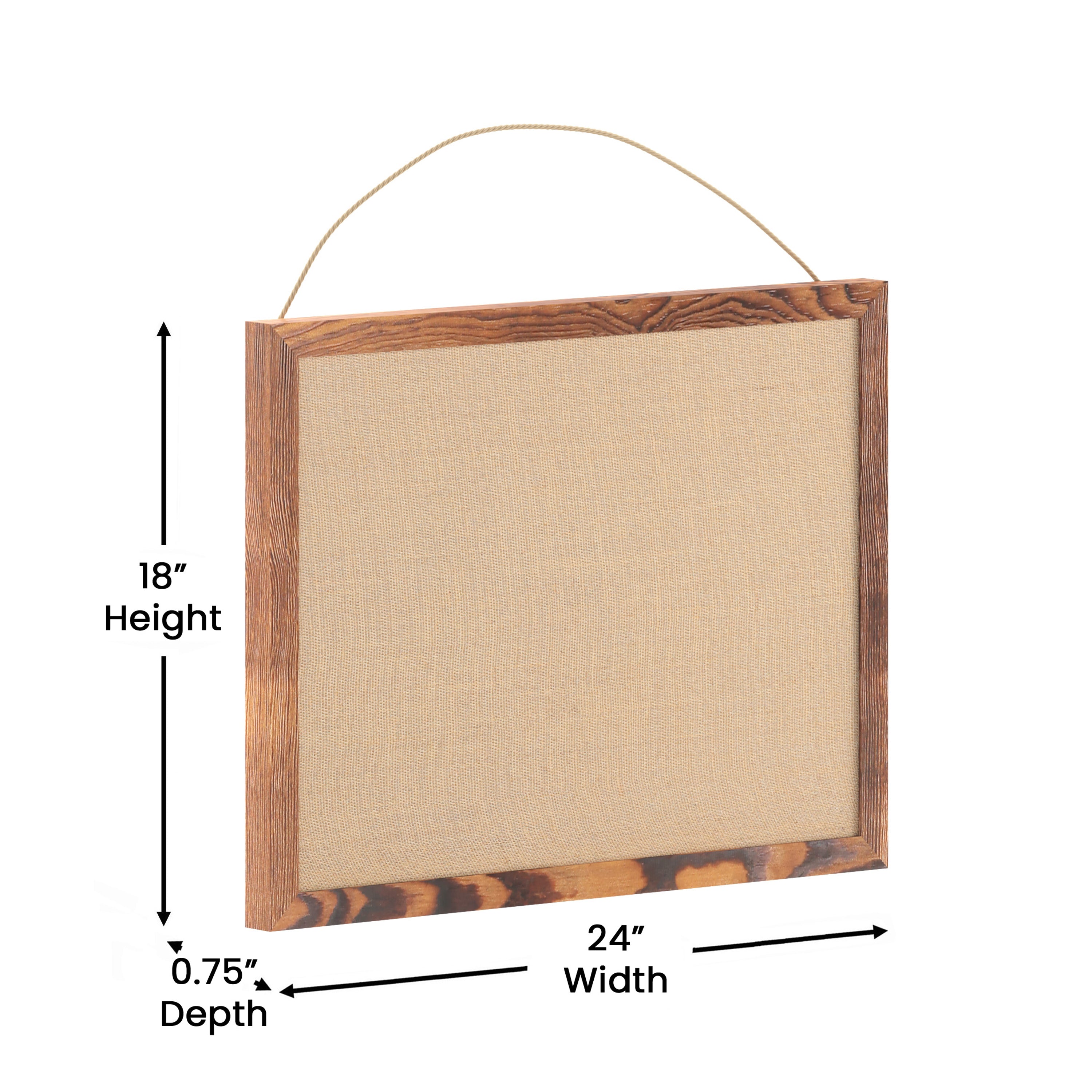 Juno Rustic Wall Mount Linen Board with Wood Push Pins, for Home, School or Business, 18x24, Torched Brown