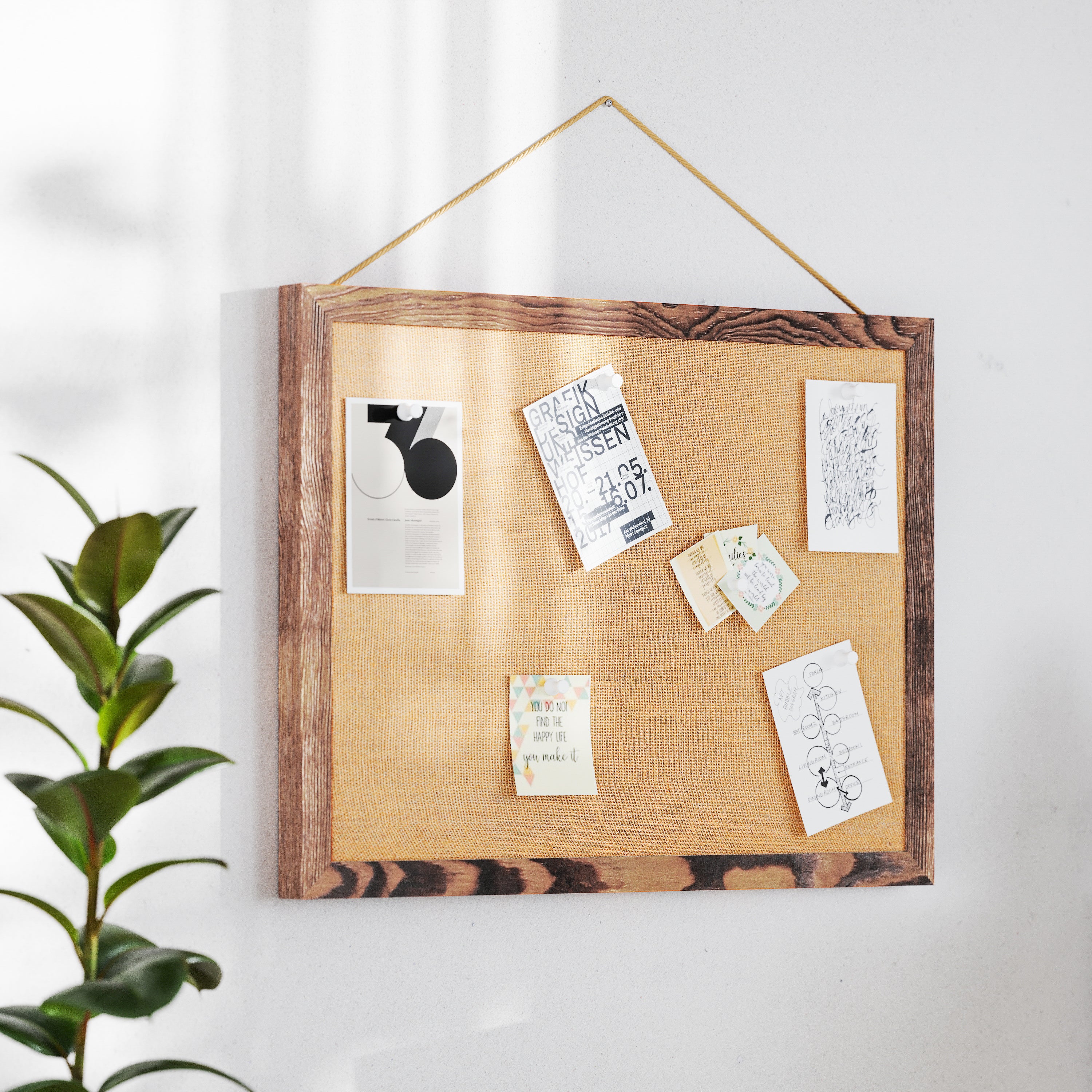 Juno Rustic Wall Mount Linen Board with Wood Push Pins, for Home, School or Business, 18x24, Torched Brown