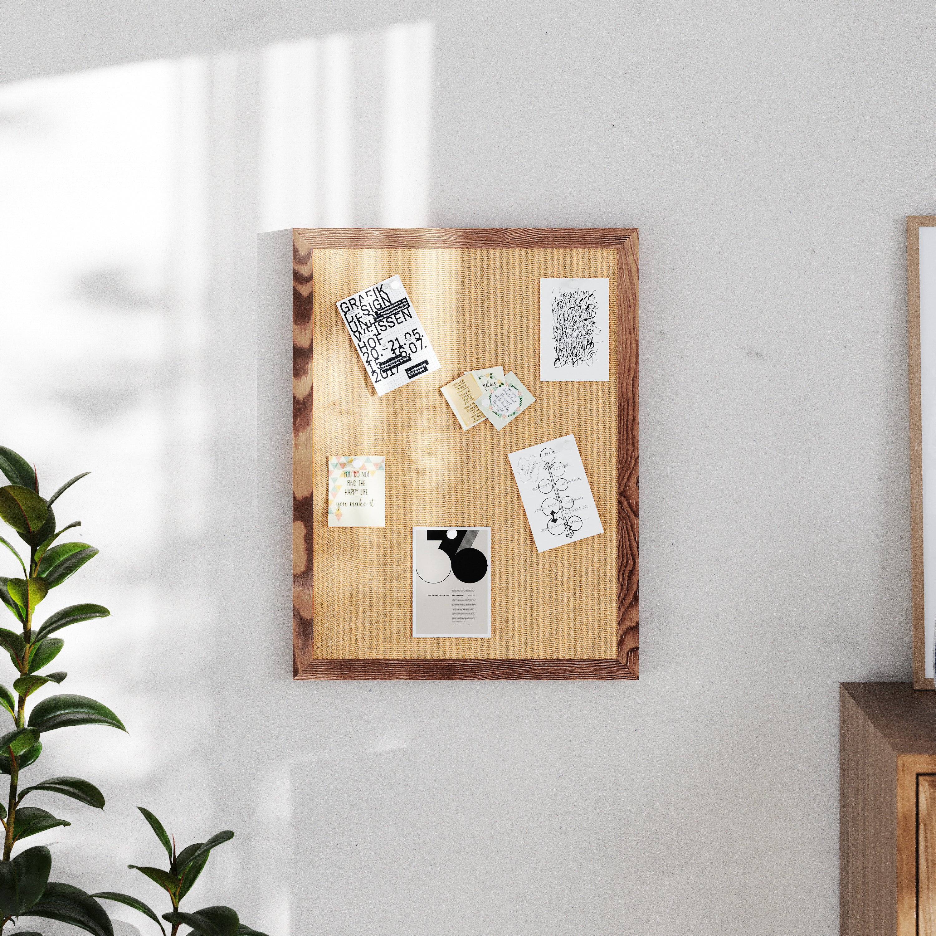 Juno Rustic Wall Mount Linen Board with Wood Push Pins, for Home, School or Business, 18x24, Torched Brown