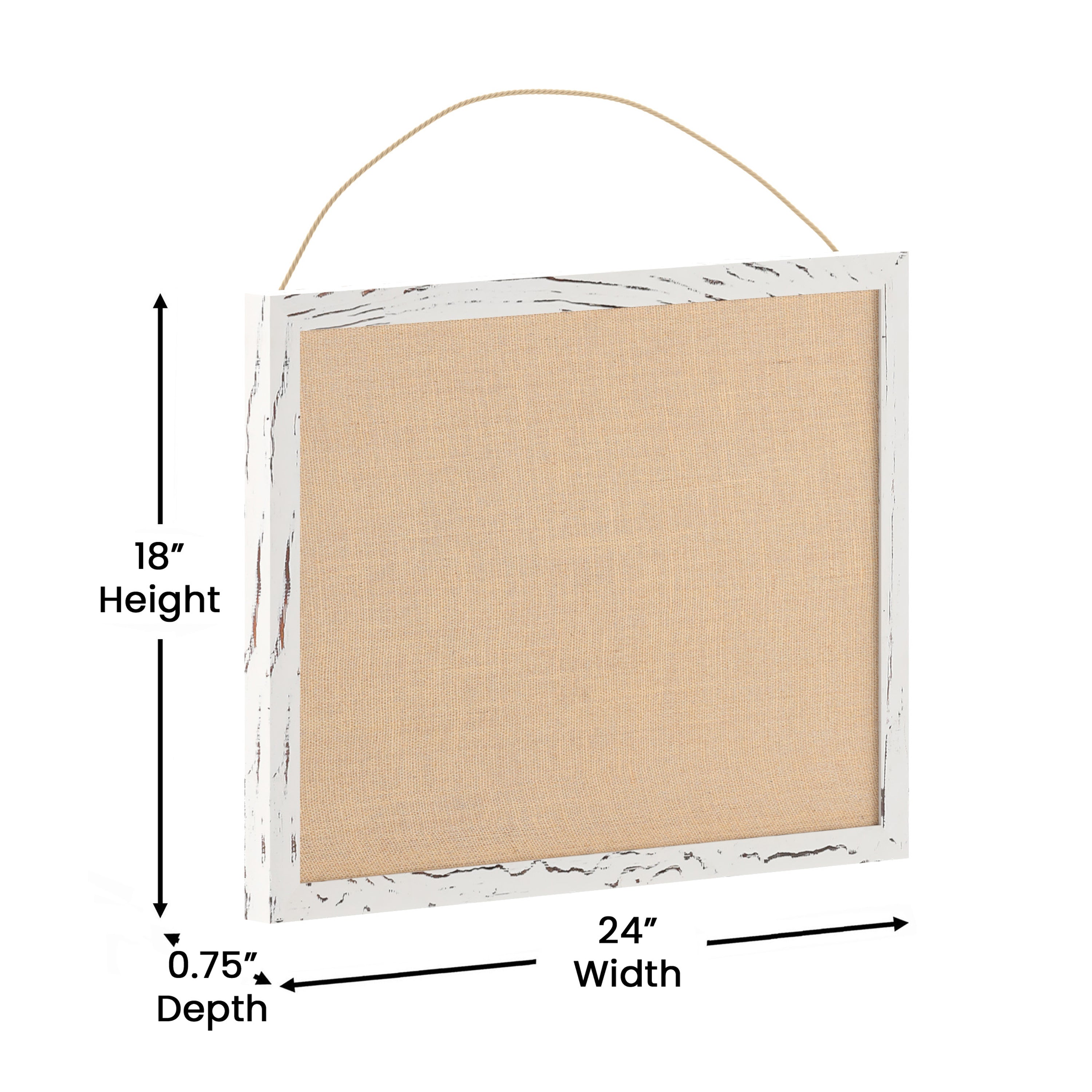 Juno Rustic Wall Mount Linen Board with Wood Push Pins, for Home, School or Business, 18x24, Whitewashed