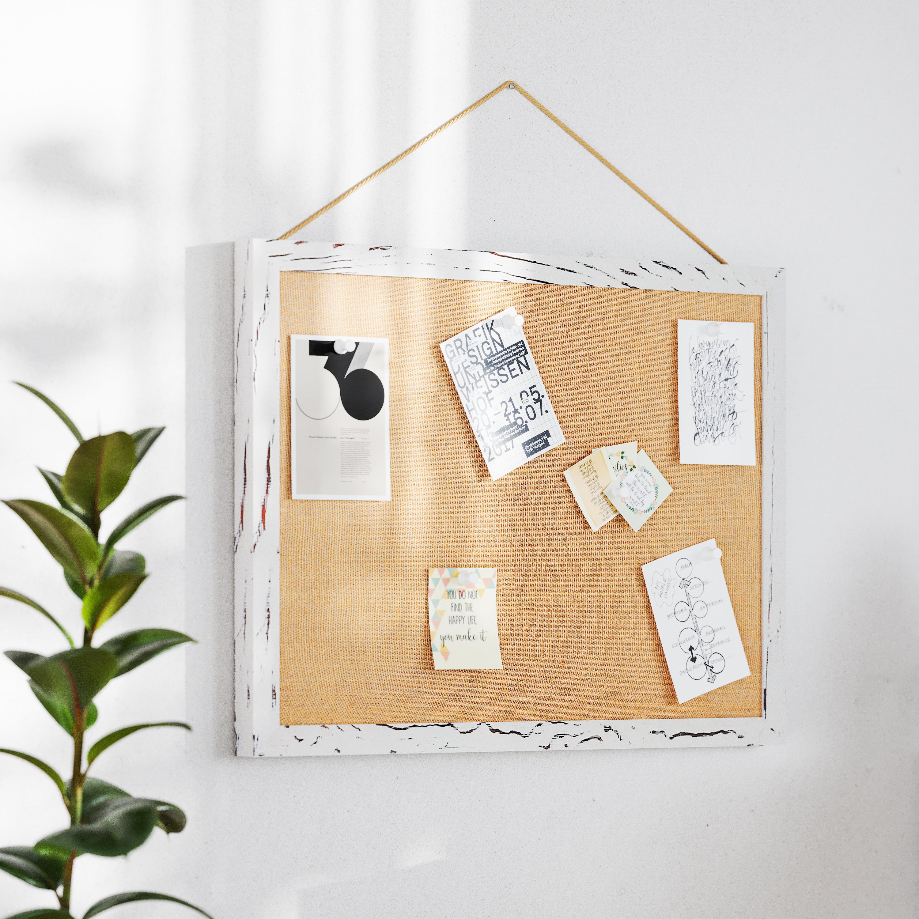 Juno Rustic Wall Mount Linen Board with Wood Push Pins, for Home, School or Business, 18x24, Whitewashed