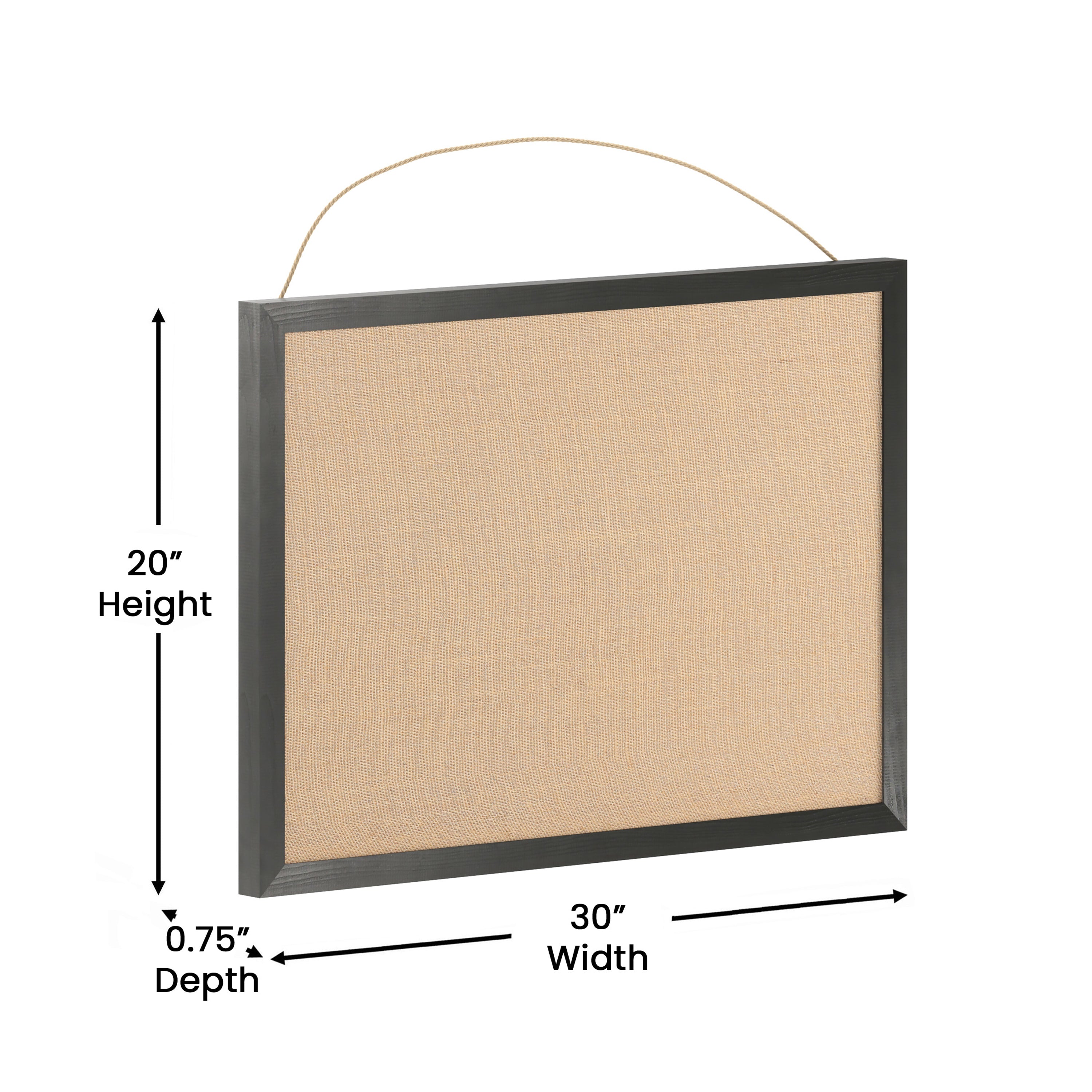 Juno Rustic Wall Mount Linen Board with Wood Push Pins, for Home, School or Business, 20x30, Black