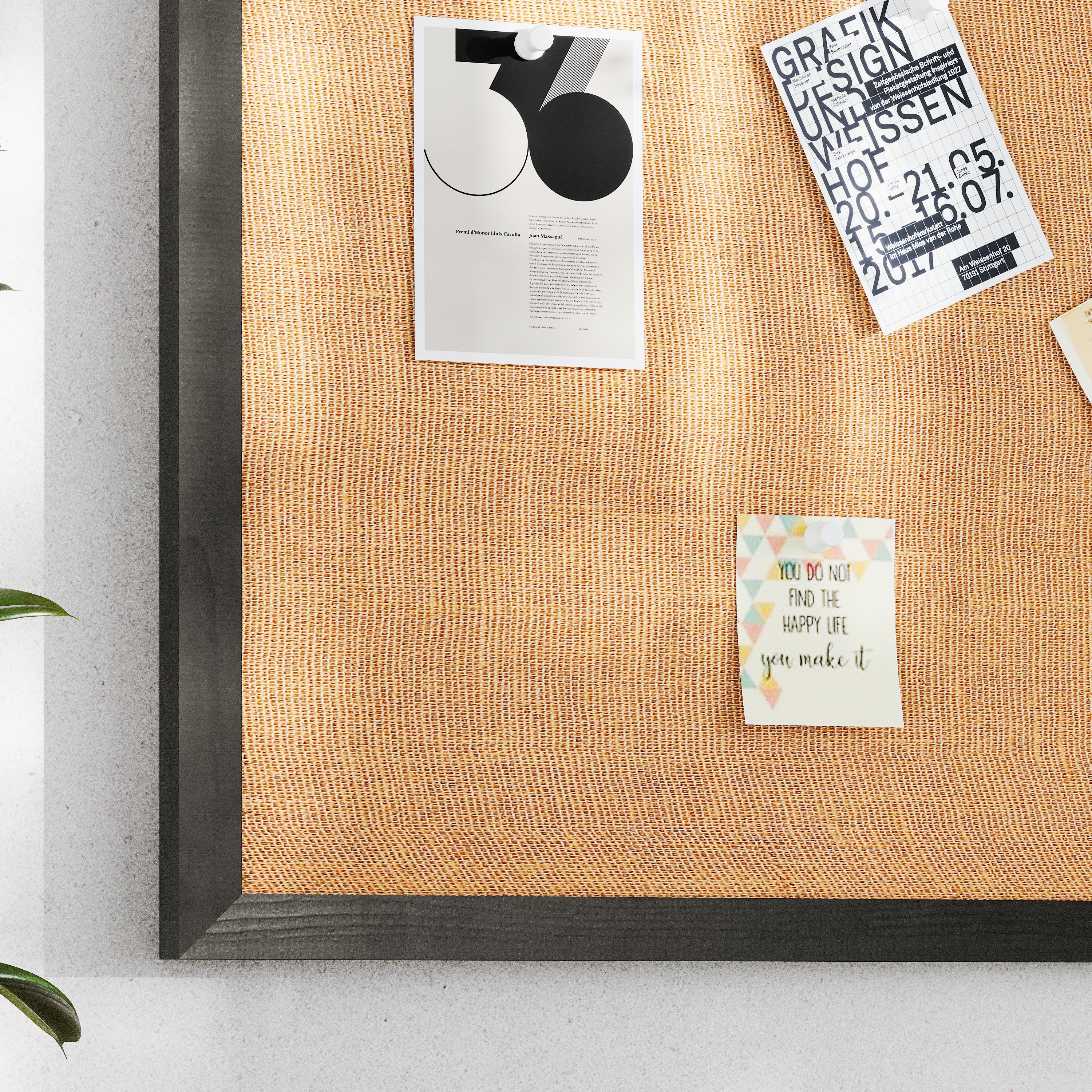 Juno Rustic Wall Mount Linen Board with Wood Push Pins, for Home, School or Business, 20x30, Black