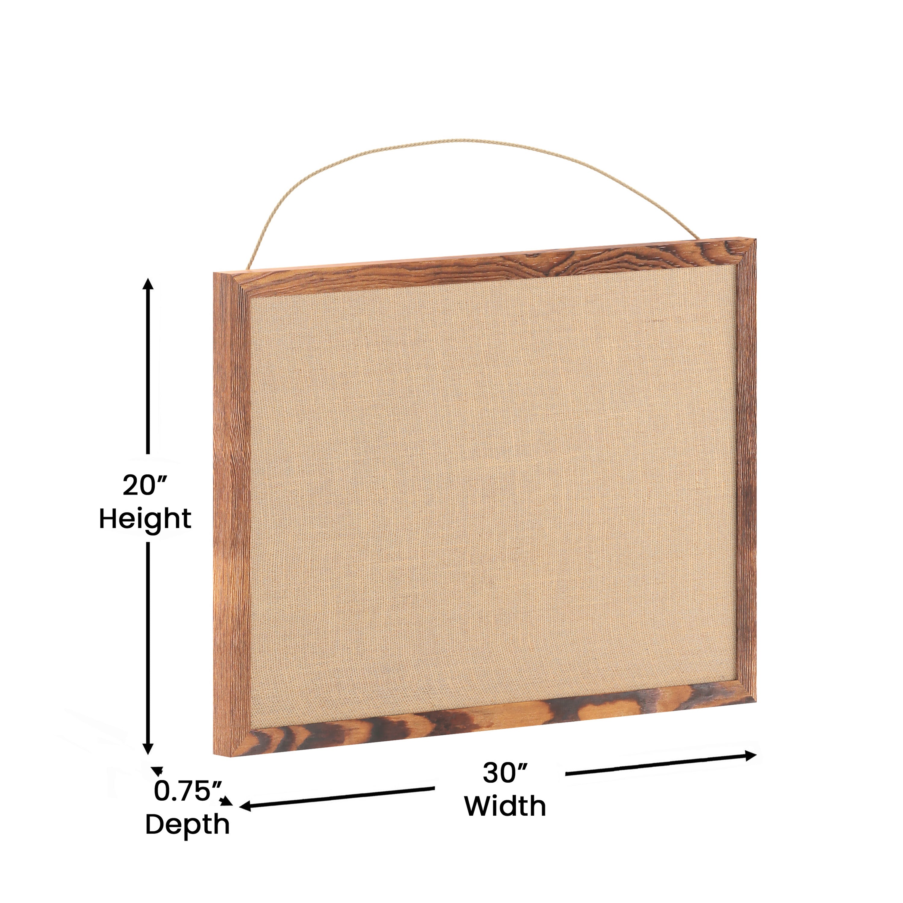 Juno Rustic Wall Mount Linen Board with Wood Push Pins, for Home, School or Business, 20x30, Torched Brown