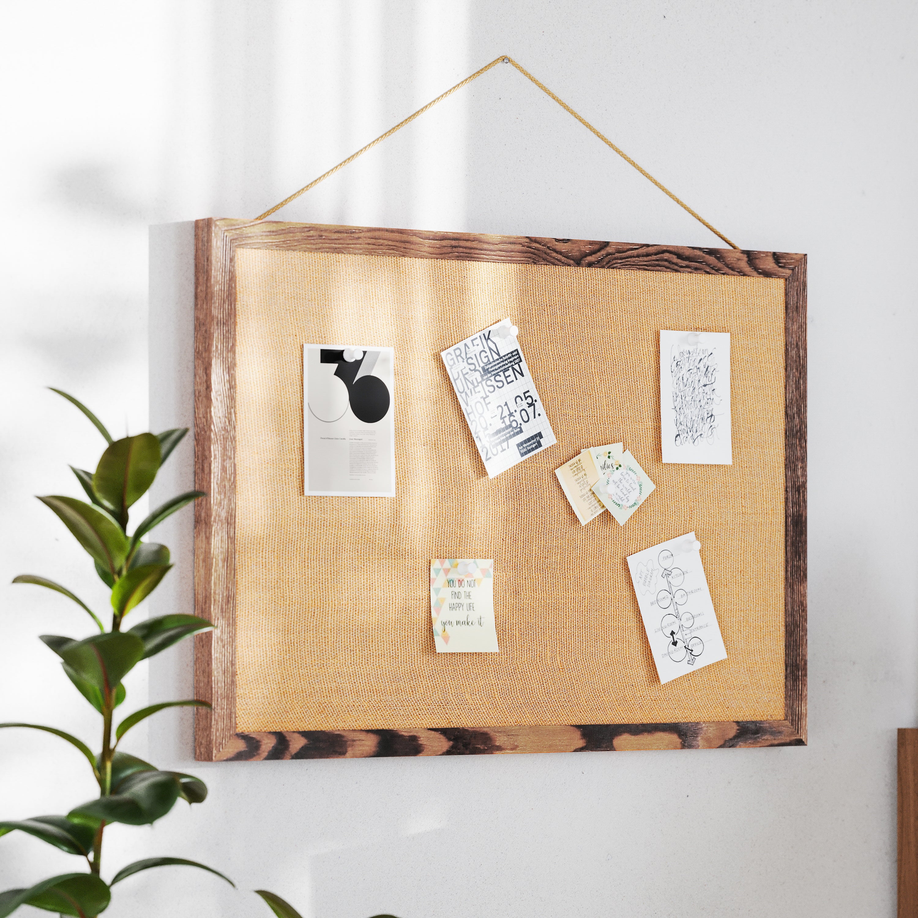 Juno Rustic Wall Mount Linen Board with Wood Push Pins, for Home, School or Business, 20x30, Torched Brown