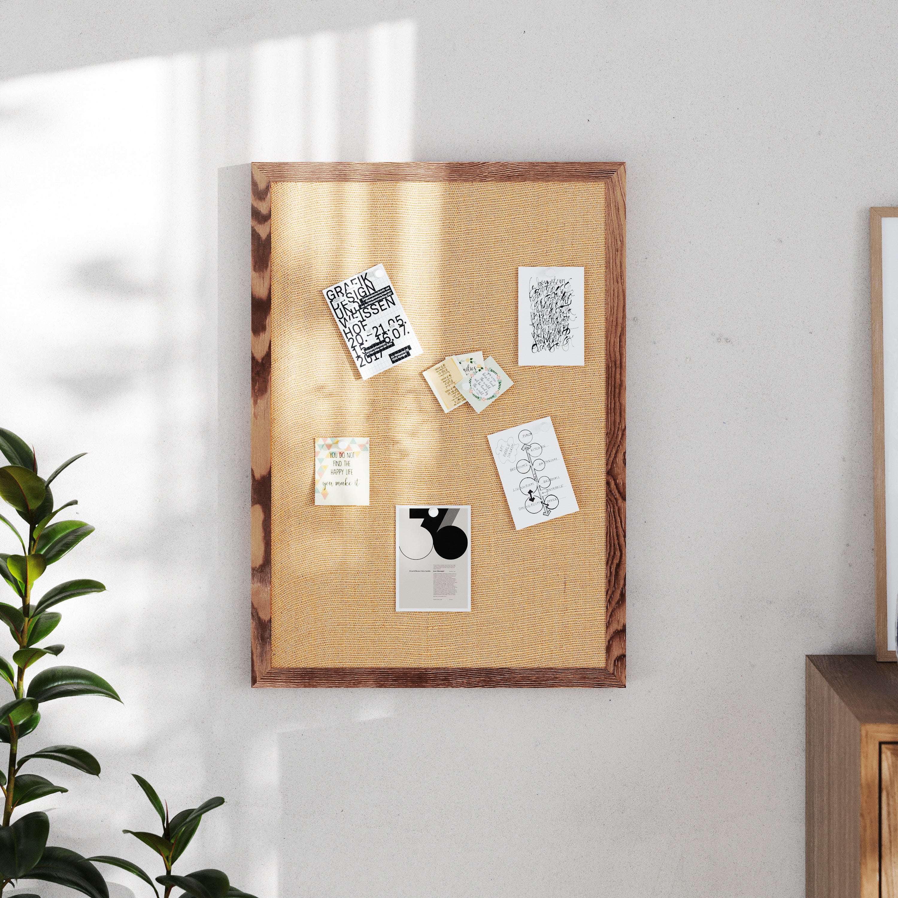 Juno Rustic Wall Mount Linen Board with Wood Push Pins, for Home, School or Business, 20x30, Torched Brown