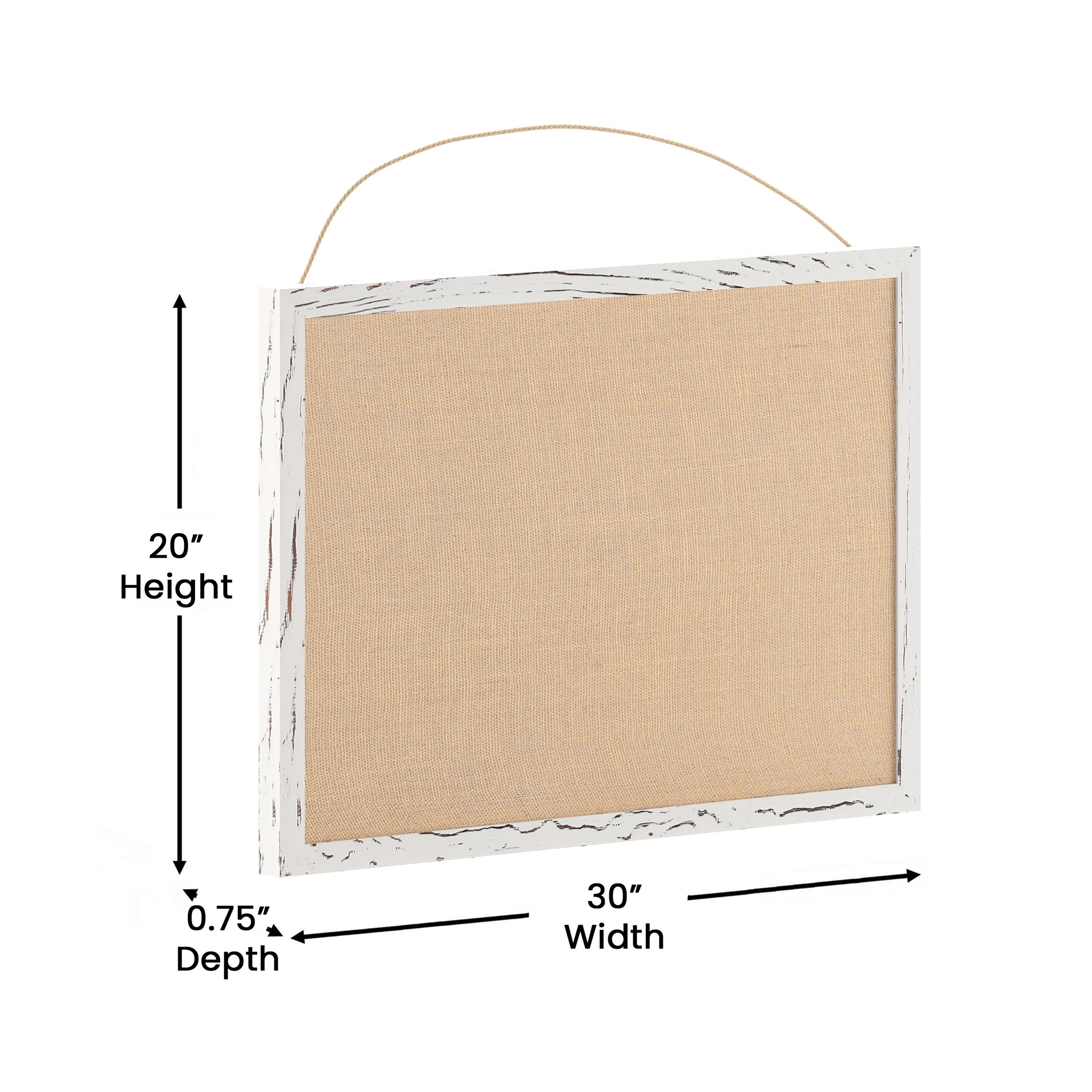 Juno Rustic Wall Mount Linen Board with Wood Push Pins, for Home, School or Business, 20x30, Whitewashed