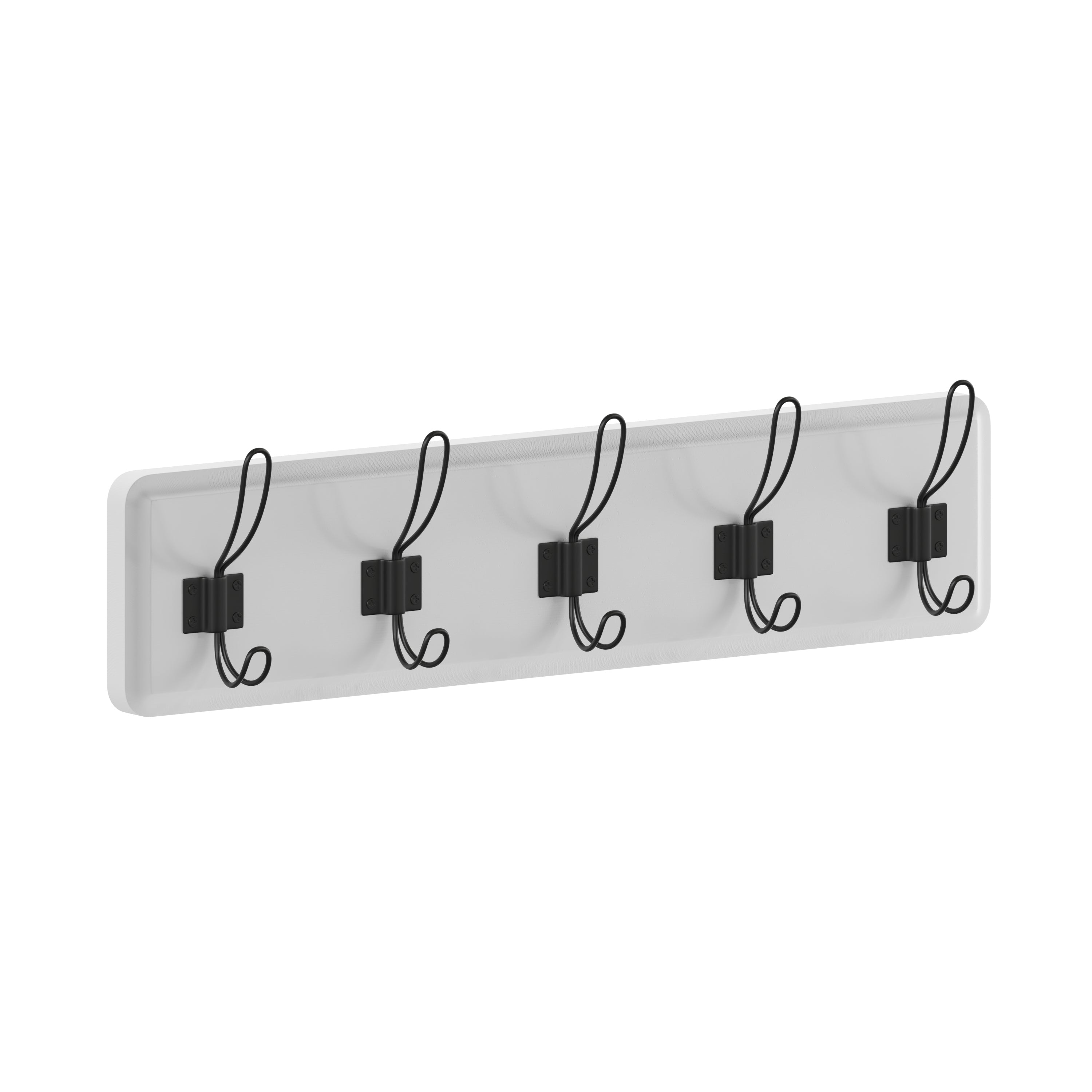 Daly Wall Mounted 24 Inch Solid White Solid Pine Wood Storage Rack with 5 Hooks For Entryway, Kitchen, Bathroom