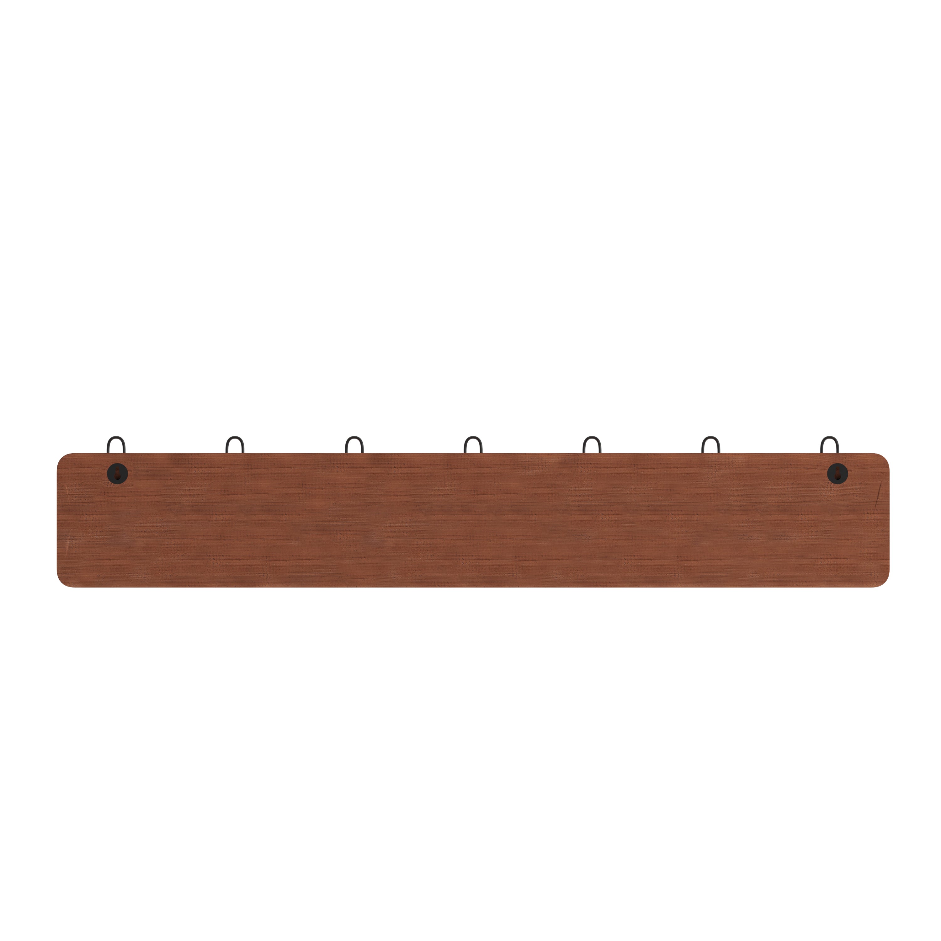 Daly Wall Mounted 34 Inch Brown Solid Pine Wood Storage Rack with 7 Hooks For Entryway, Kitchen, Bathroom