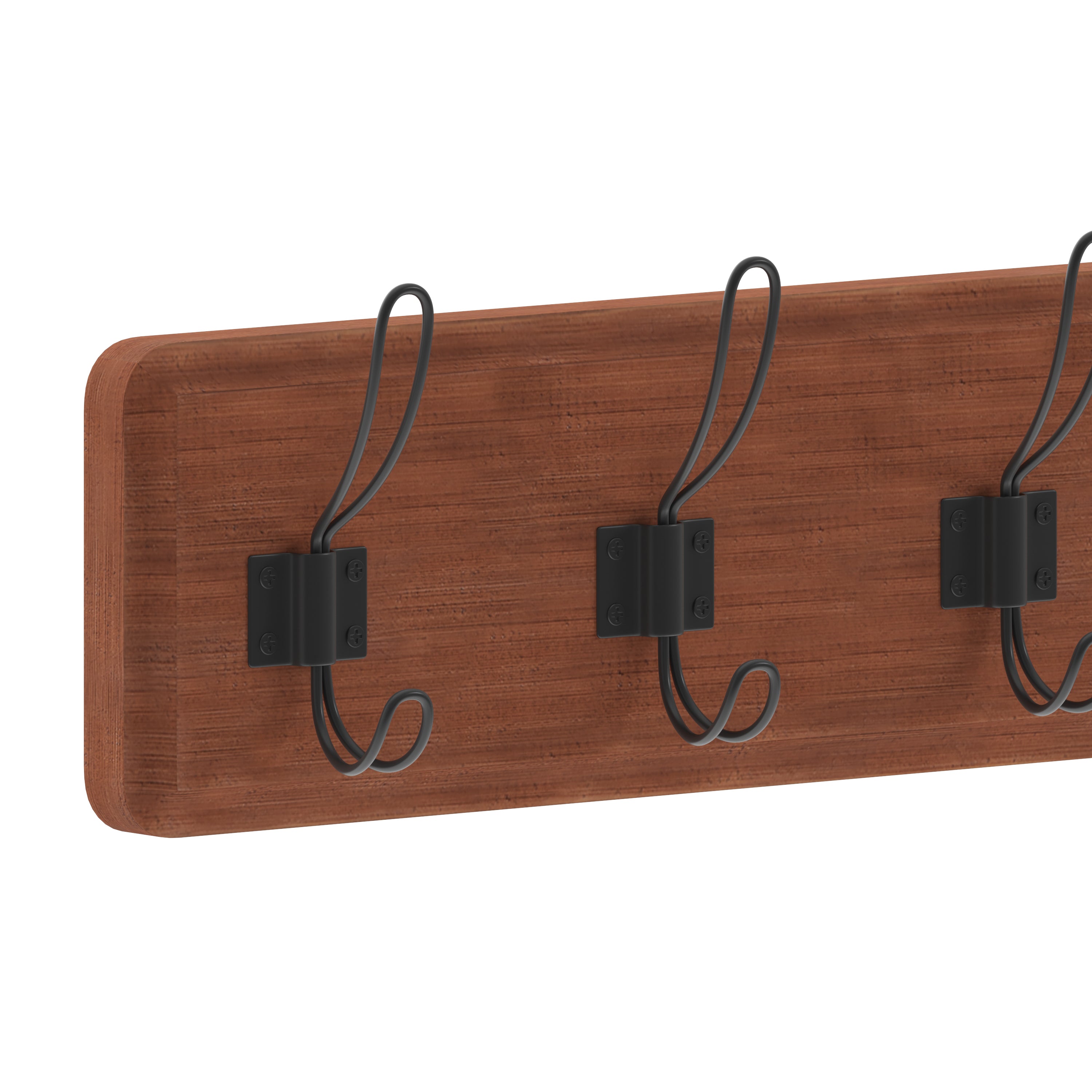 Daly Wall Mounted 34 Inch Brown Solid Pine Wood Storage Rack with 7 Hooks For Entryway, Kitchen, Bathroom