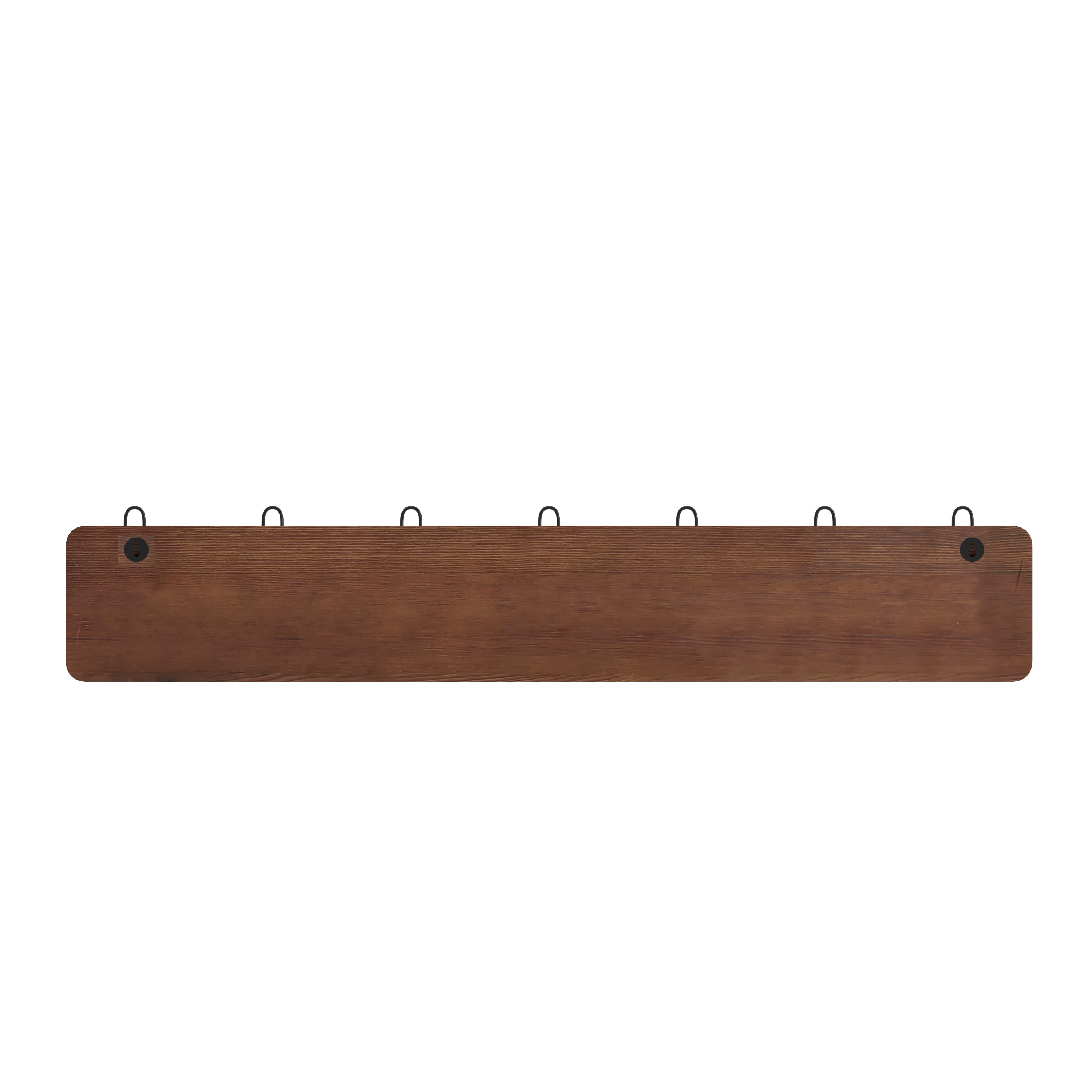 Daly Wall Mounted 34 Inch Rustic Brown Solid Pine Wood Storage Rack with 7 Hooks For Entryway, Kitchen, Bathroom