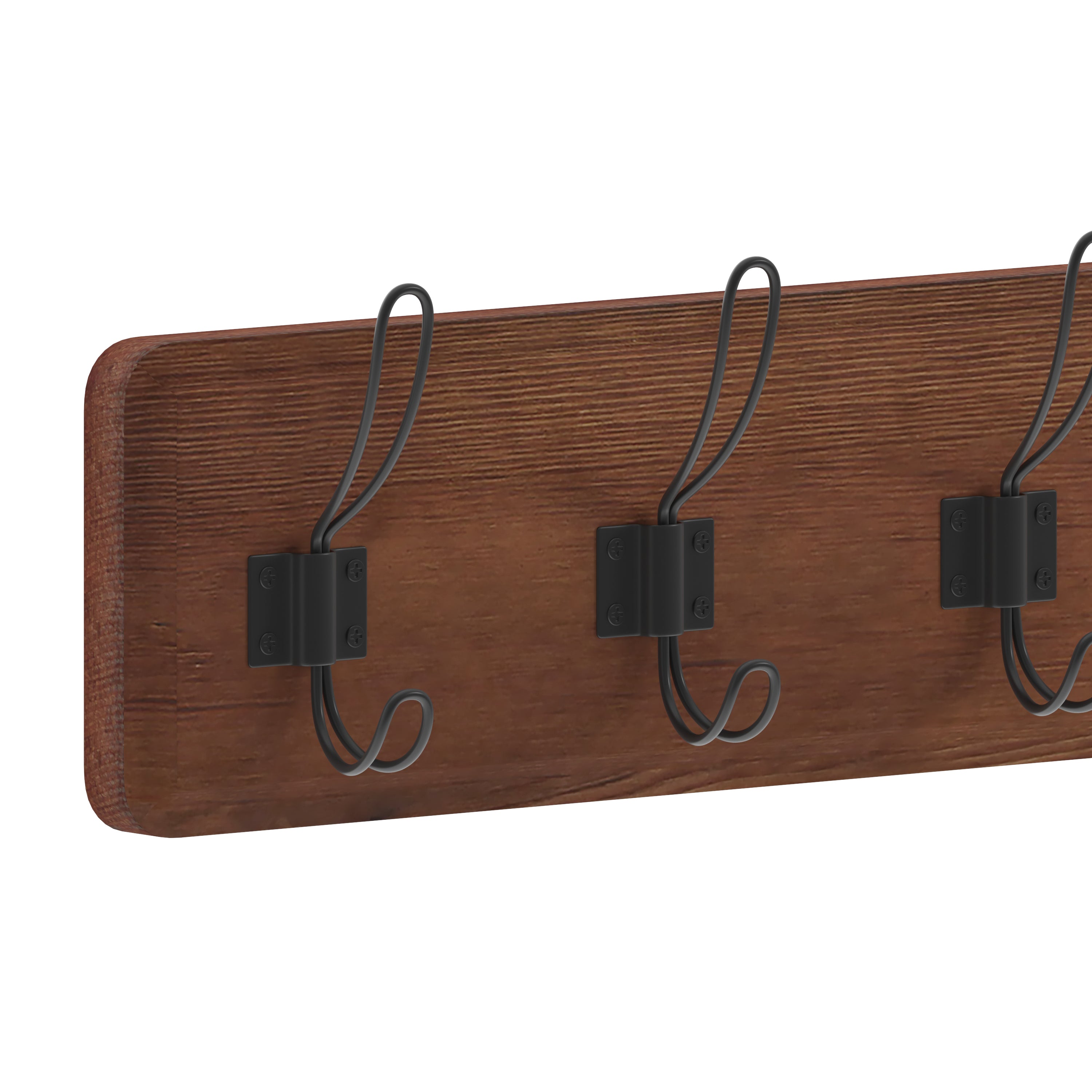 Daly Wall Mounted 34 Inch Rustic Brown Solid Pine Wood Storage Rack with 7 Hooks For Entryway, Kitchen, Bathroom